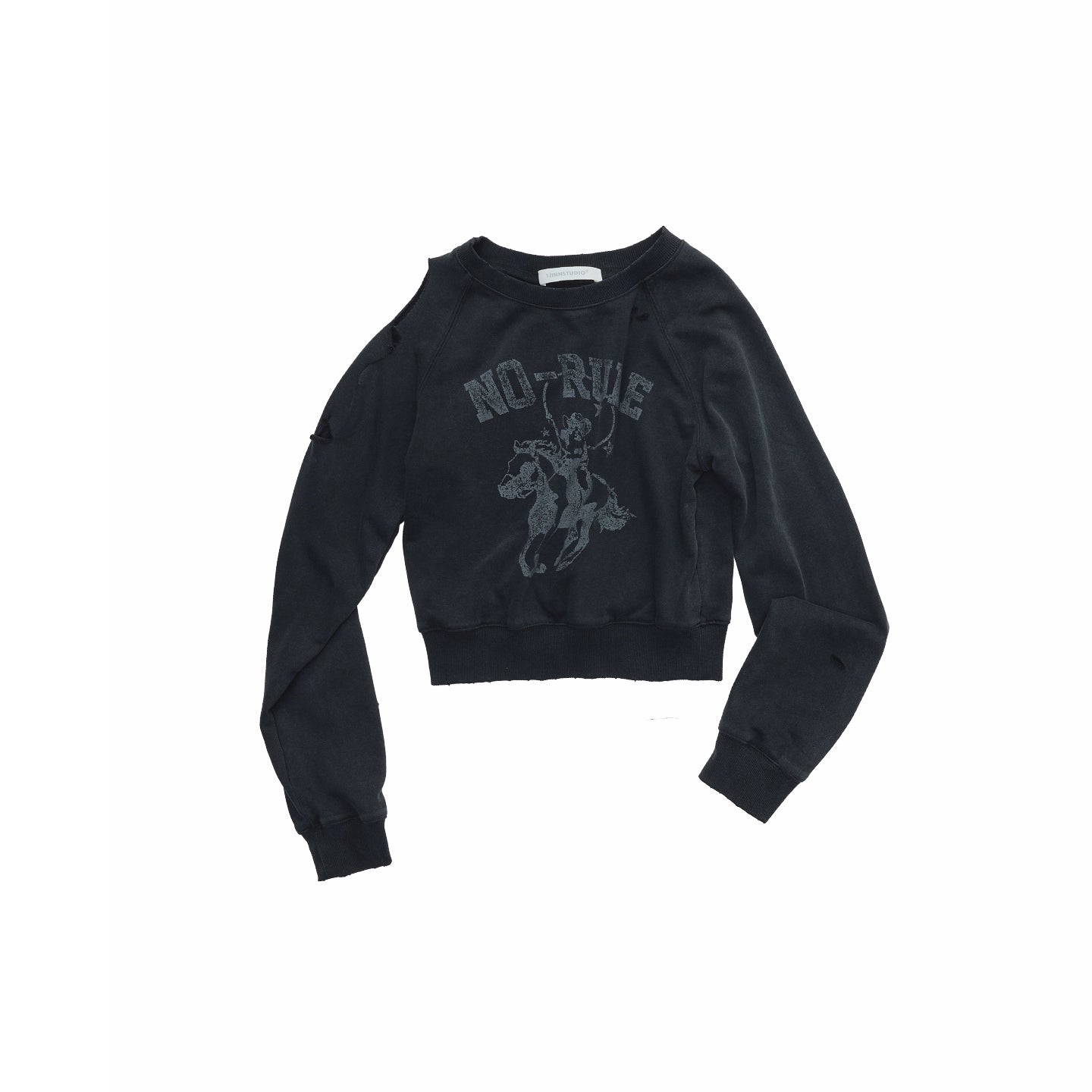 Knight Cat Print Distressed Washed Sweatshirt - CHINASQUAD