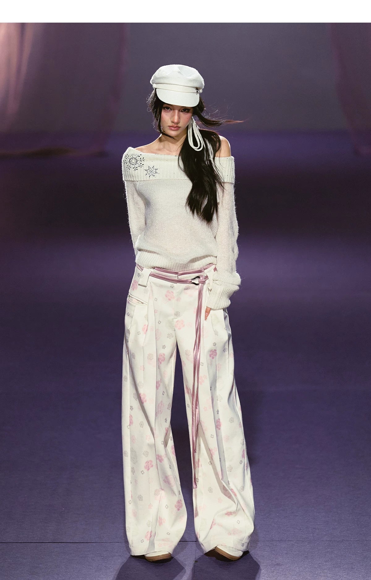 Floral Satin Wide-Leg Tailored Trousers