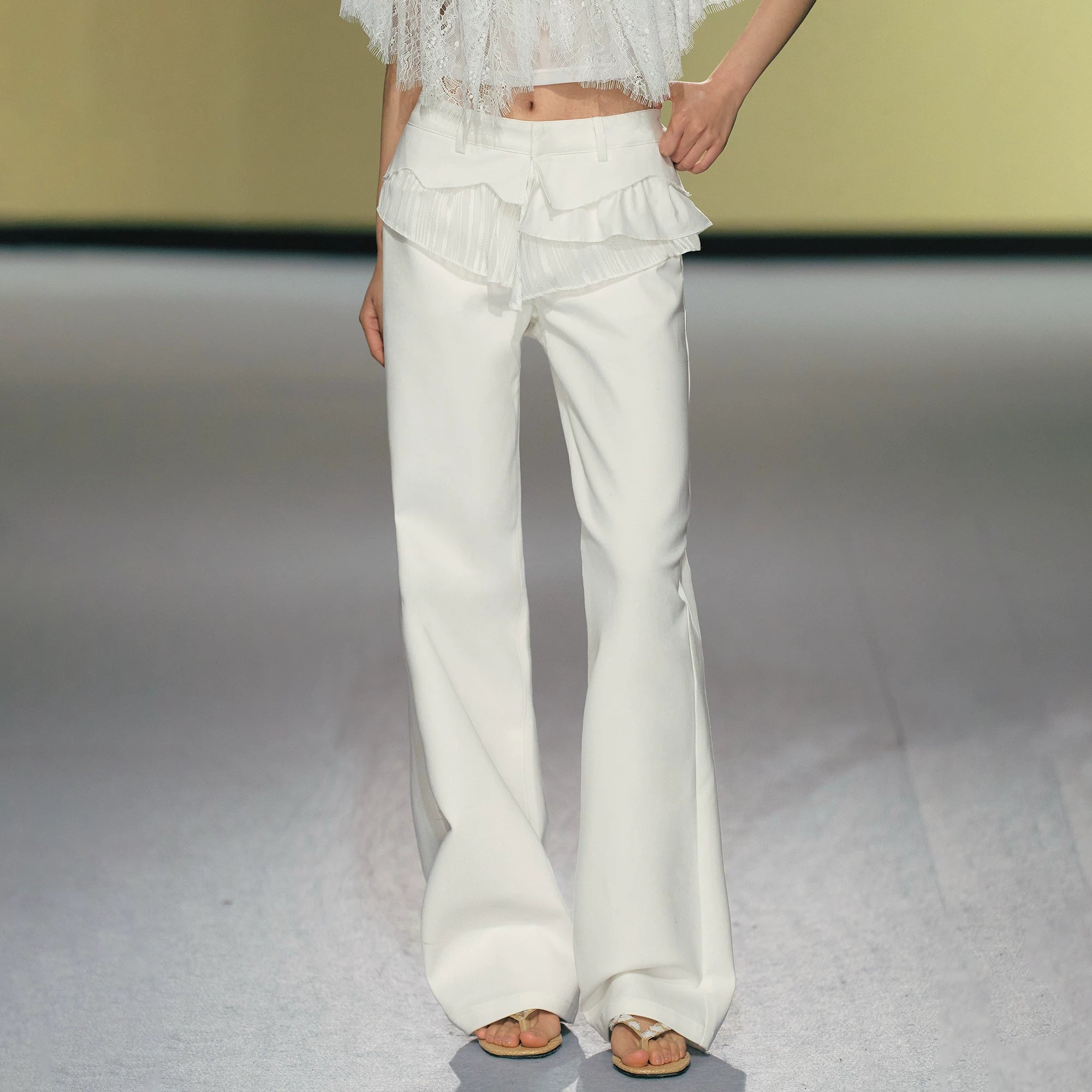 Ballet Lace-Trim Deconstructed Flare Pants