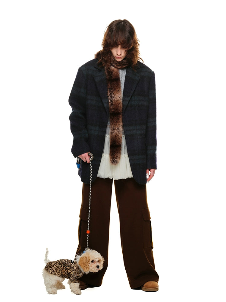 Oversized Green Plaid Woolen Blazer - CHINASQUAD