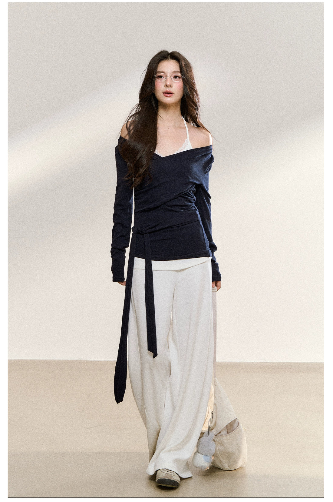 Navy Layered Off-Shoulder Blouse - CHINASQUAD