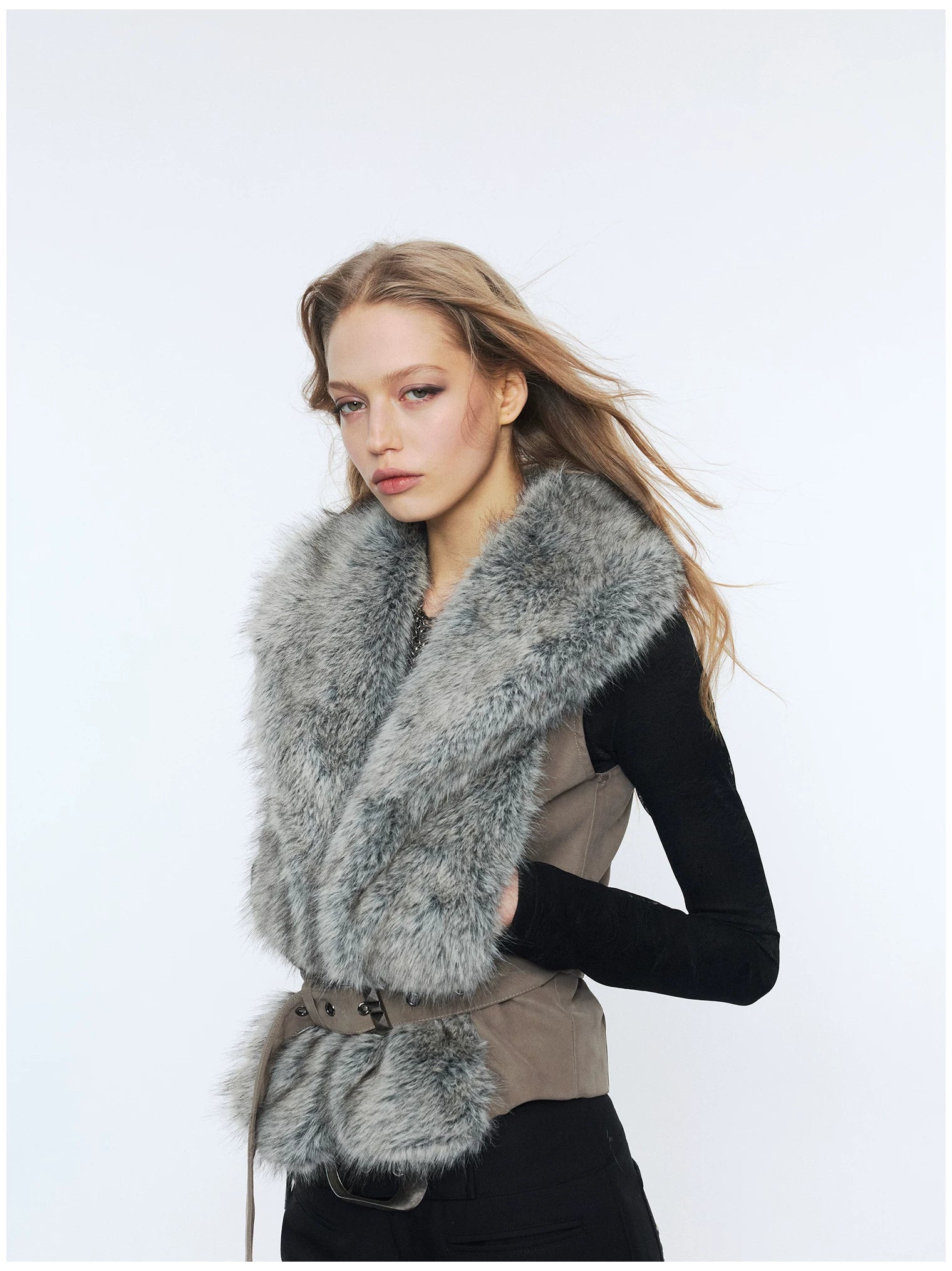 Faux Buckle Detail Suede Punk Vest