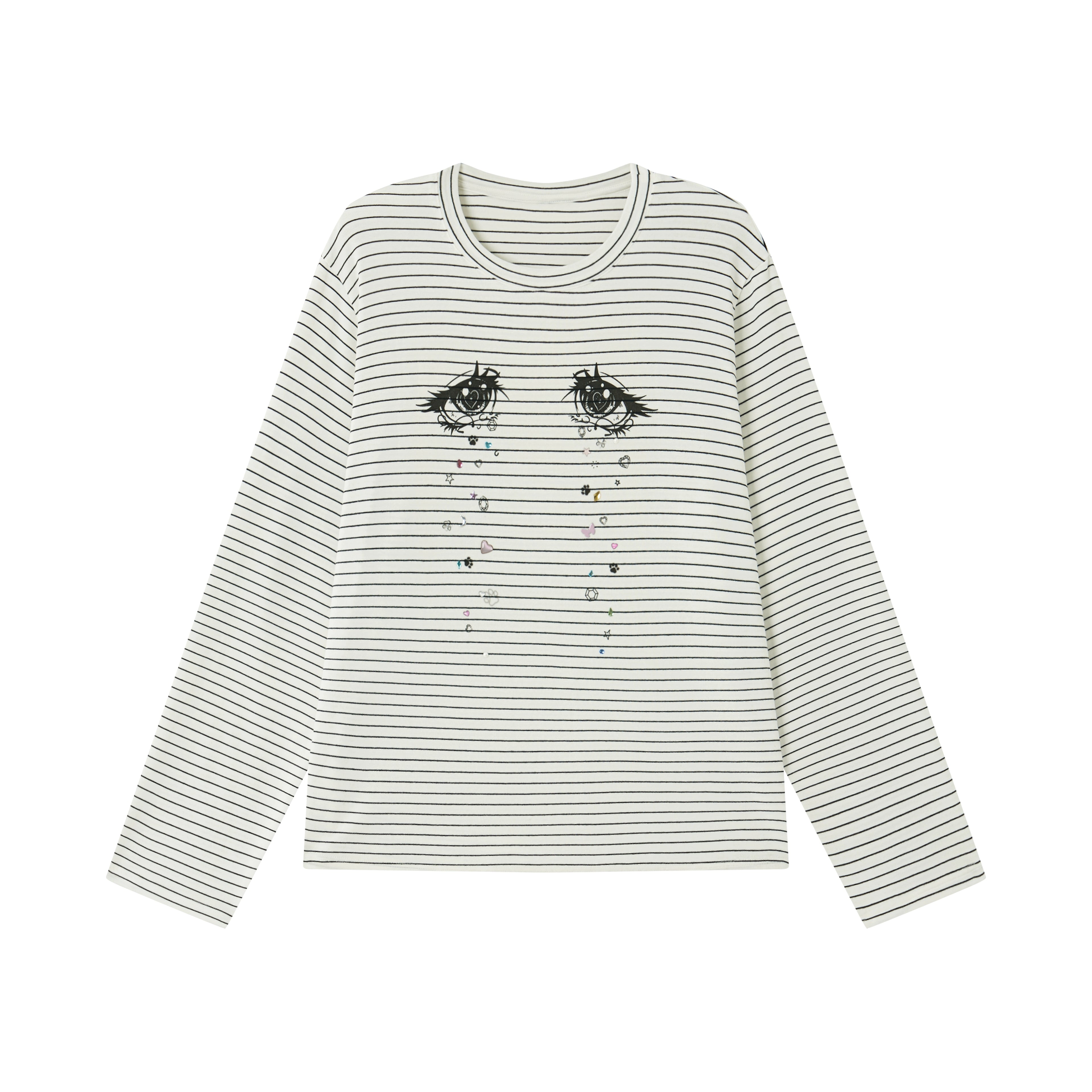 Crystal Eye Print Striped Long-Sleeve T-Shirt