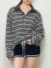 Striped Color-block Polo Collar Long Sleeve T-shirt - CHINASQUAD