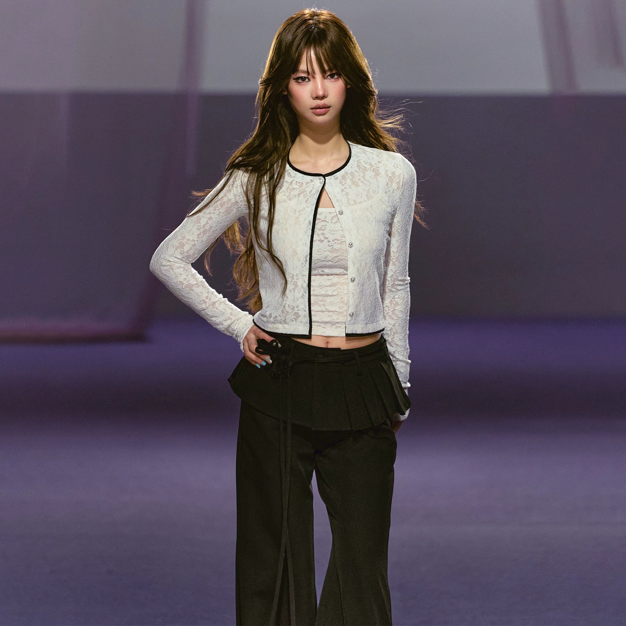 Lace & Satin Layered Cardigan & Lace Camisole