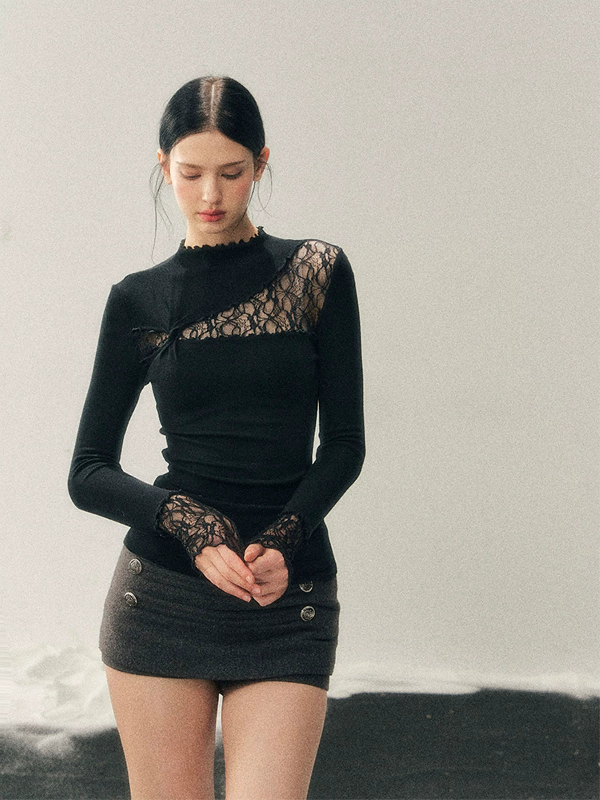 Mock-Neck Slim-Fit Long Sleeve T-Shirt