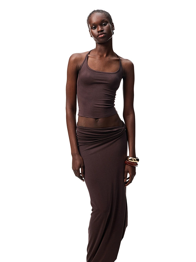Large Round-Neck Knot Acetate Tank Top & Skirt Set - CHINASQUAD