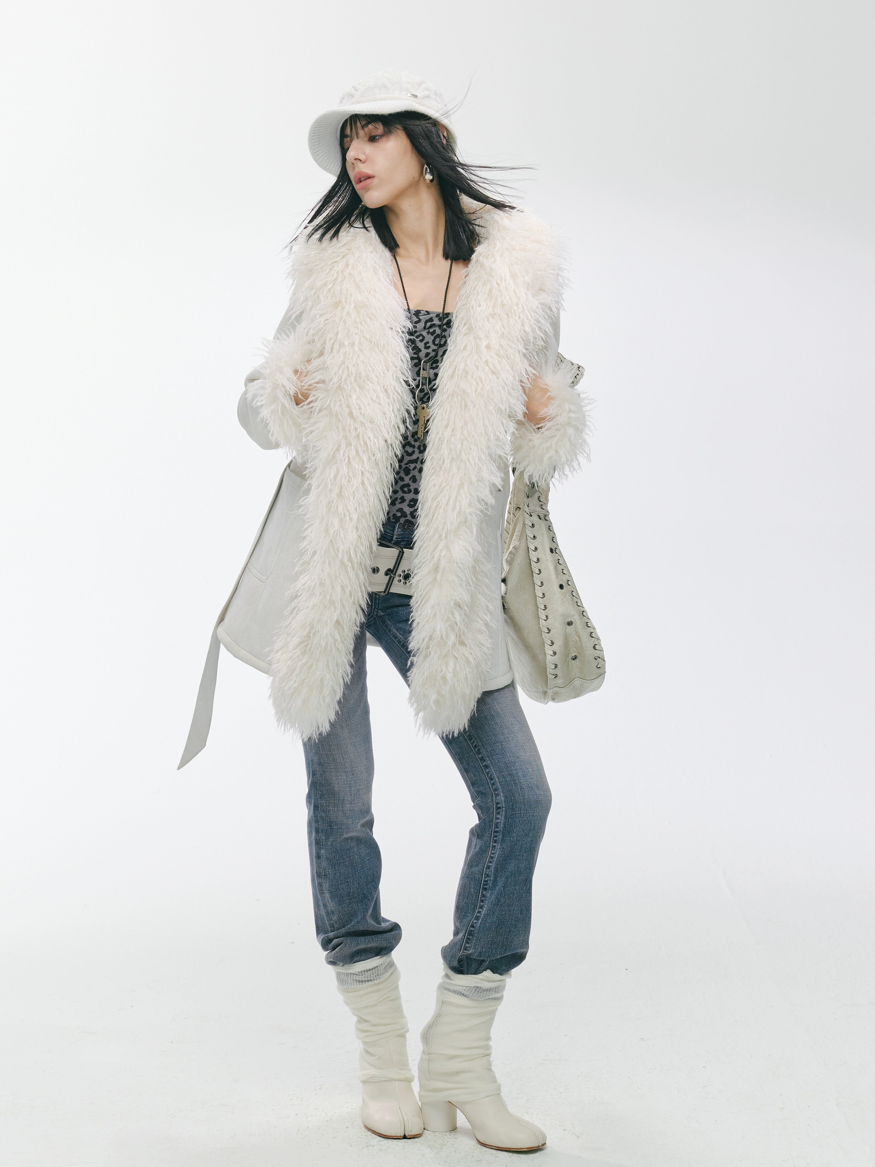 Shearling-Style Mid-Length Belted Duffle Coat