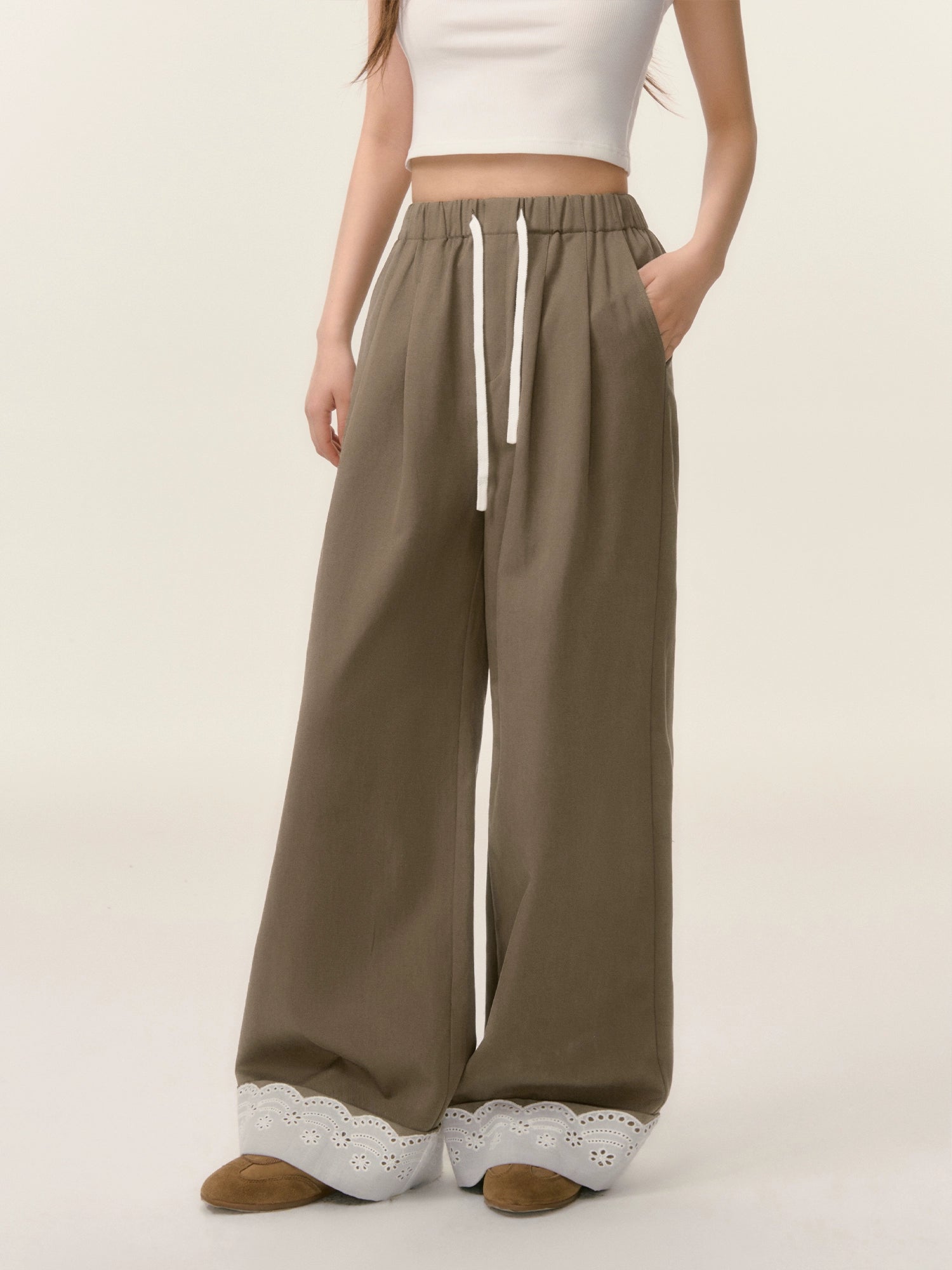 Lace Trim Patchwork Trousers - CHINASQUAD