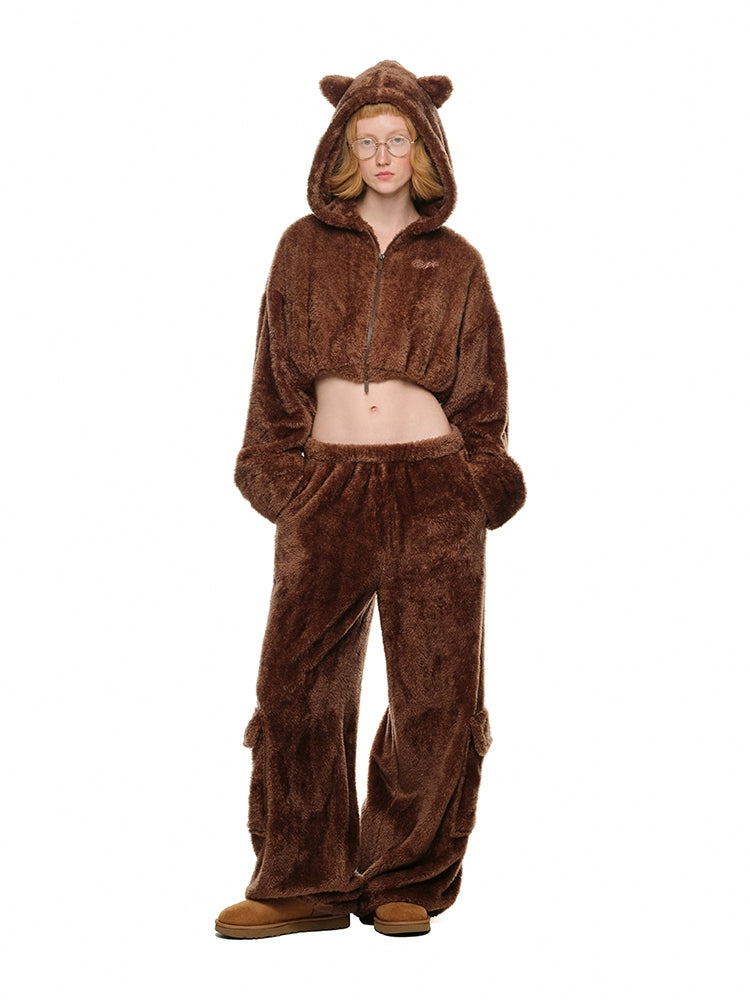 White & Brown Cat-Ear Hoodie Set - CHINASQUAD