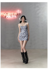 Purple Gray Blue Plaid Camisole Dress - CHINASQUAD