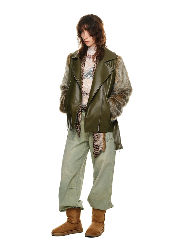 Fur Panel Quilted Moto Jacket - CHINASQUAD
