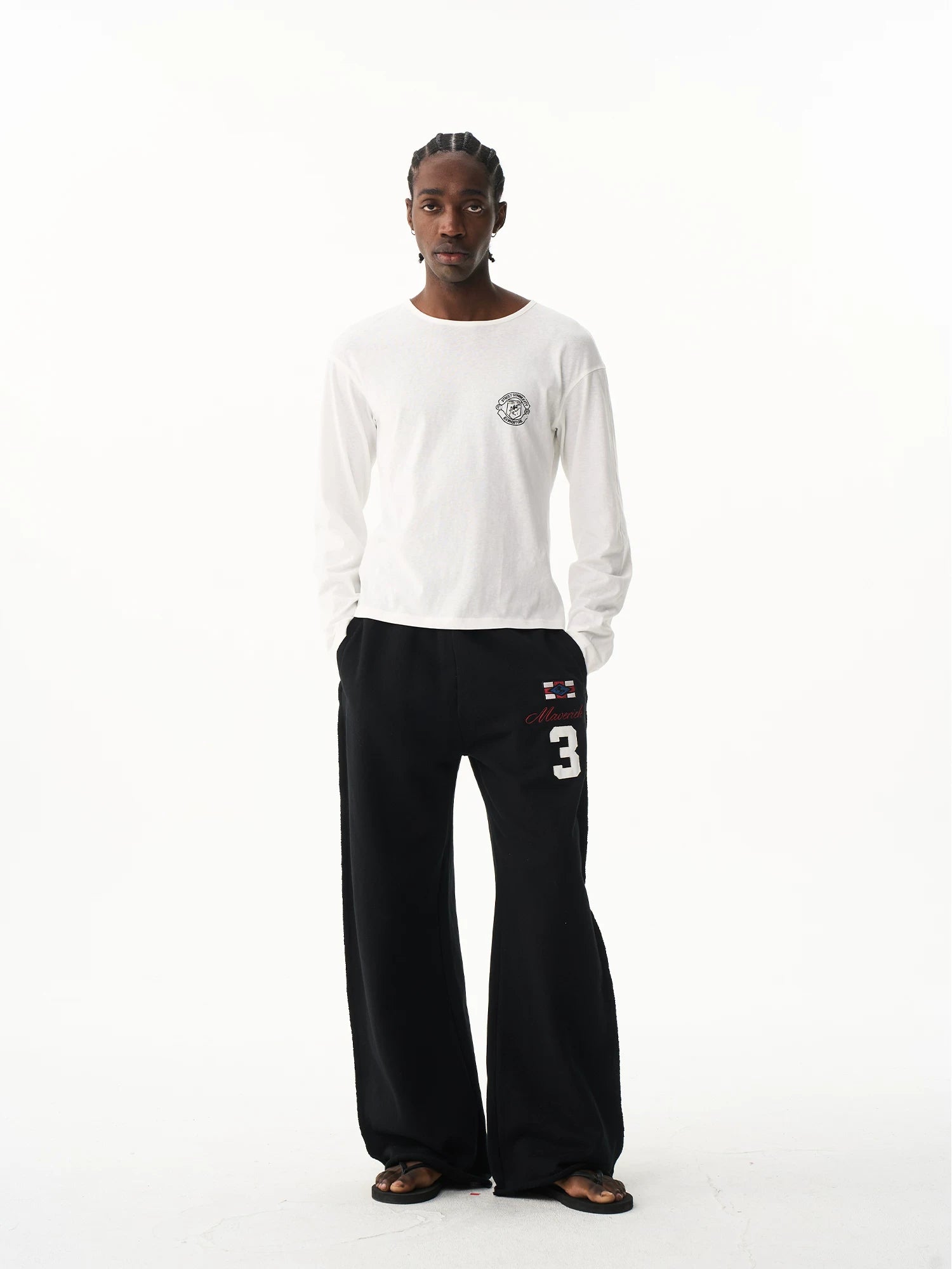 Multi-Color Embroidered Raw-Edge Sweatpants