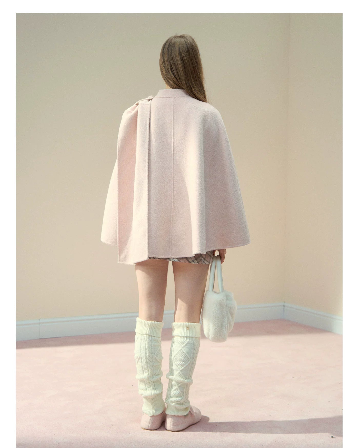 Wool Double-Faced Pink Cape Coat - CHINASQUAD