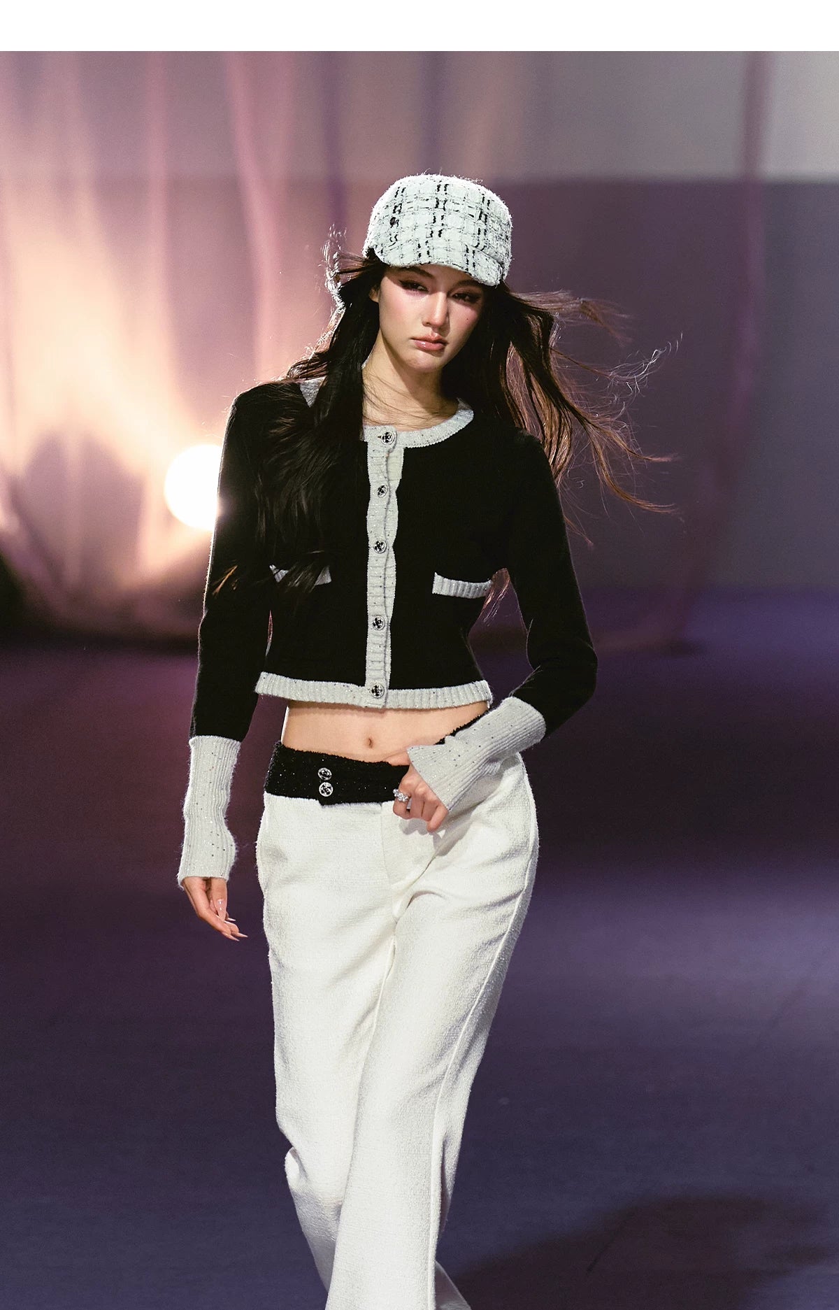 Black and White Color-block Knitted Cardigan