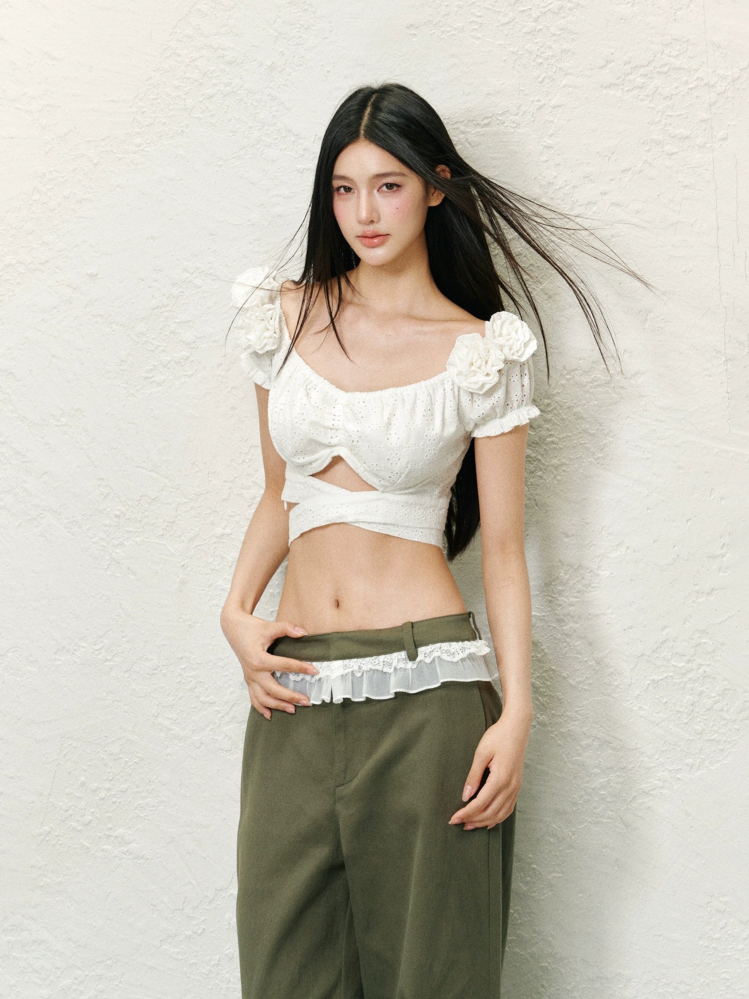 White 3D Flower Hollow Out Top - CHINASQUAD