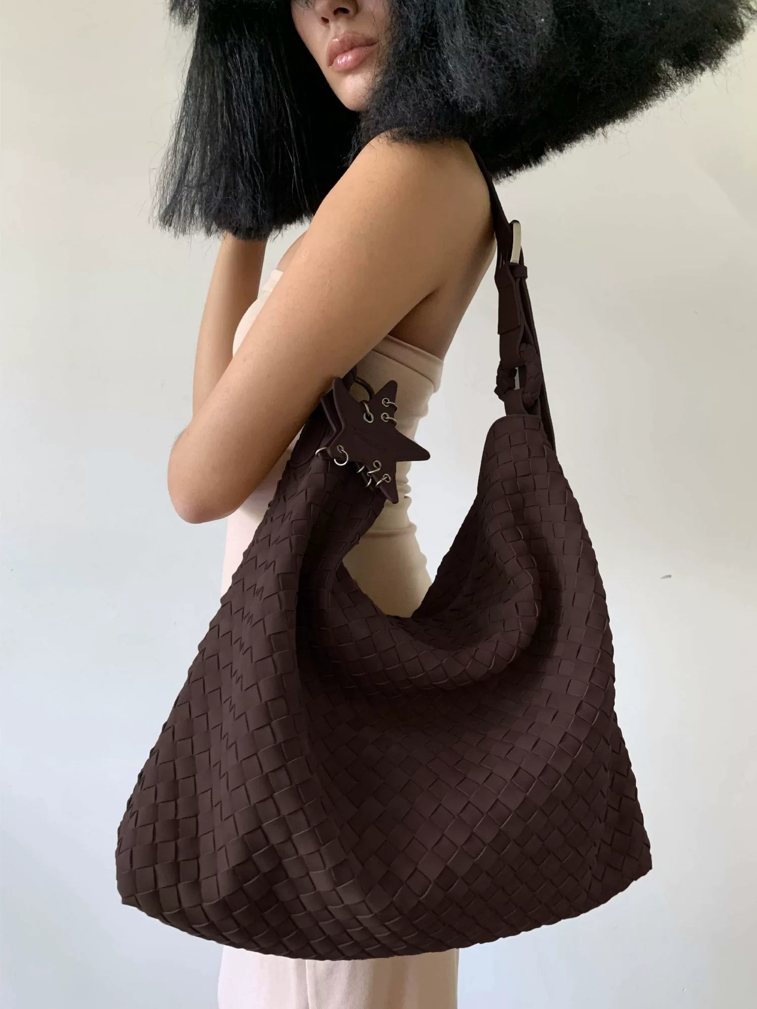 Oversized Woven Suede Tote Shoulder Bag ECODAY