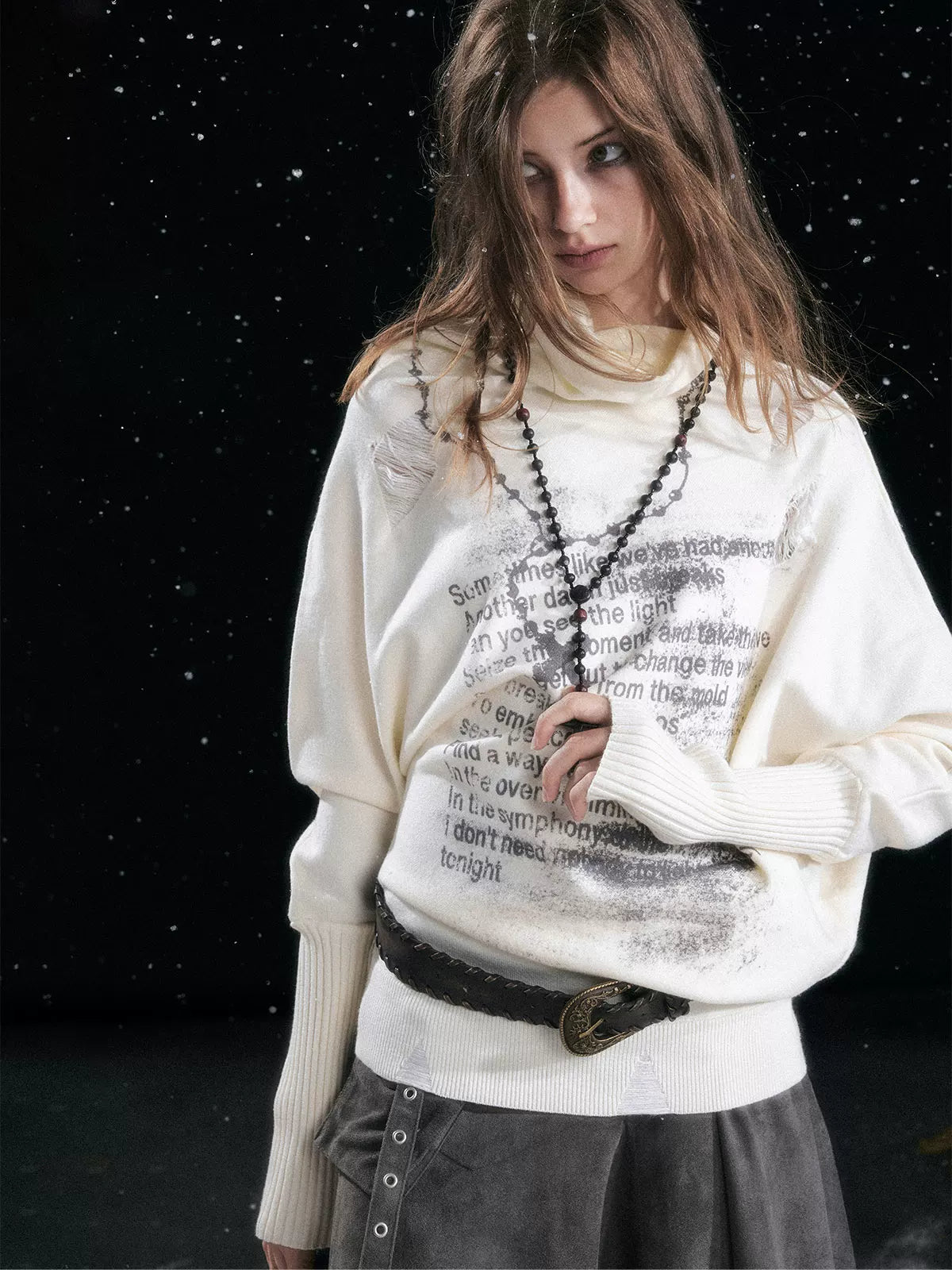 Asymmetric Graffiti Knit Sweater