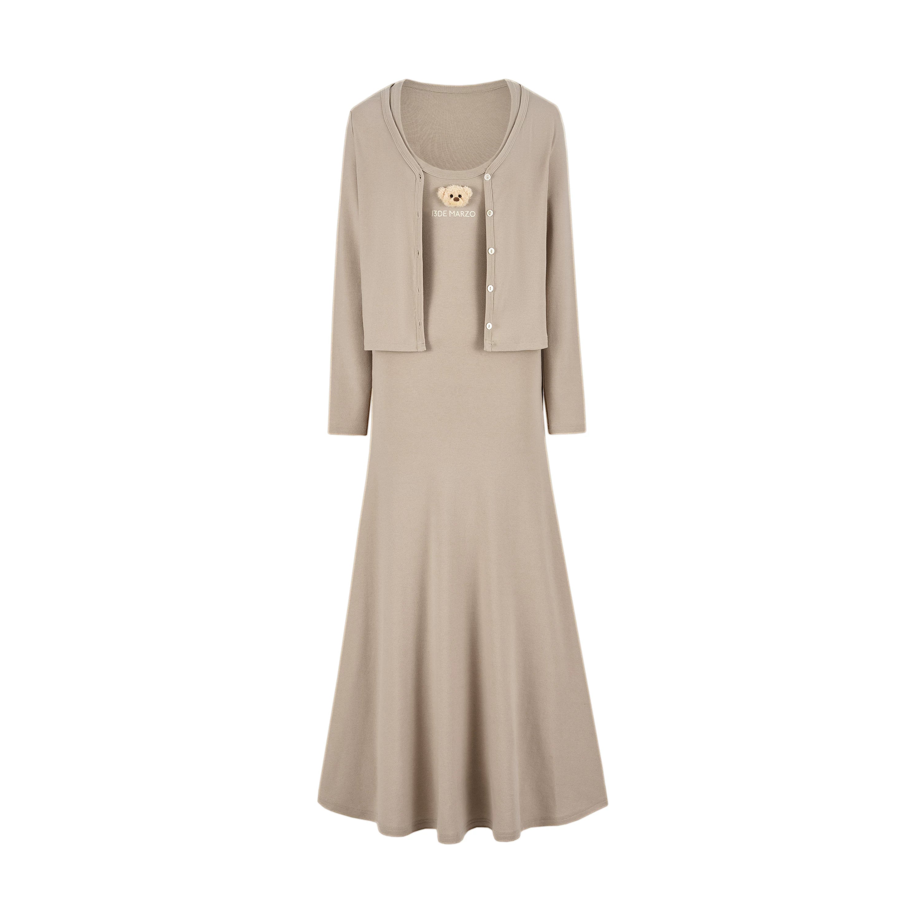 Waist-Tie Cardigan Two-Piece Long Dress Set