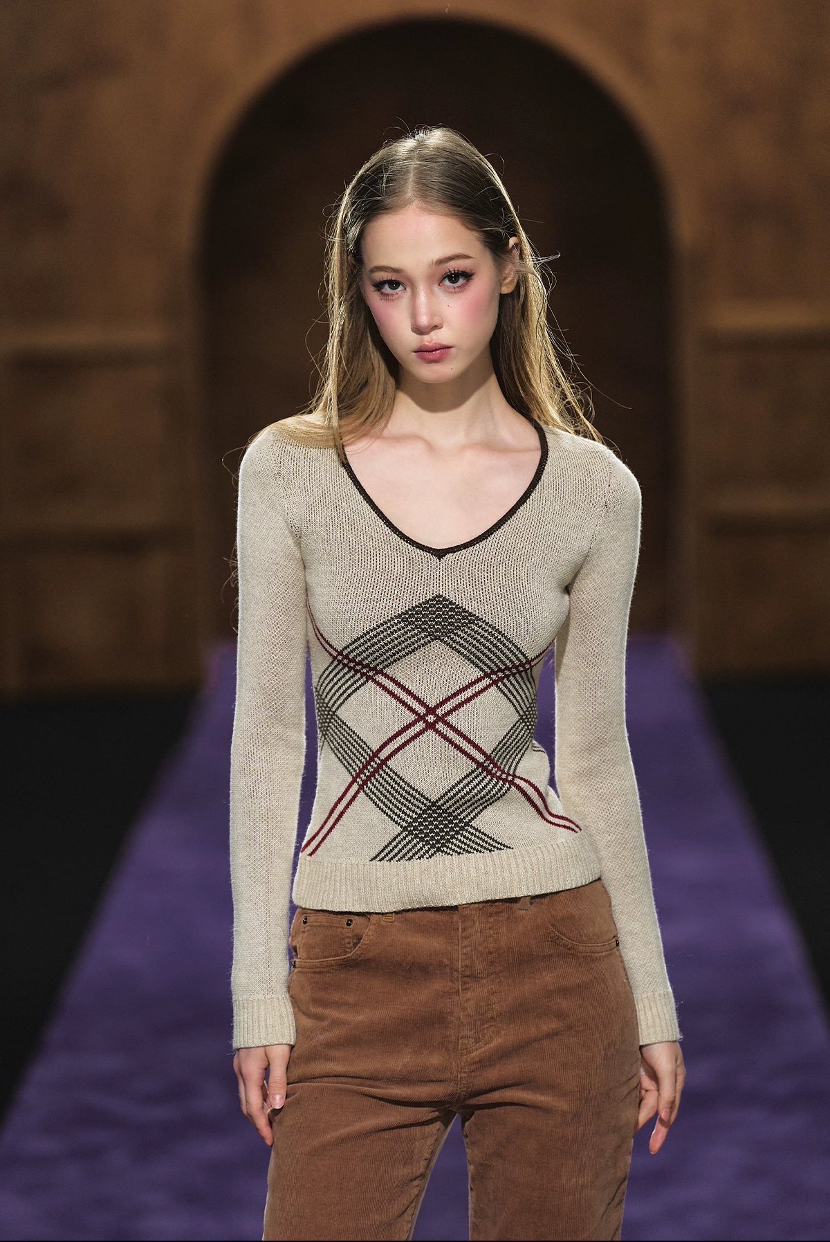 Vintage Check Contrast Slim-Fit Knit Crewneck