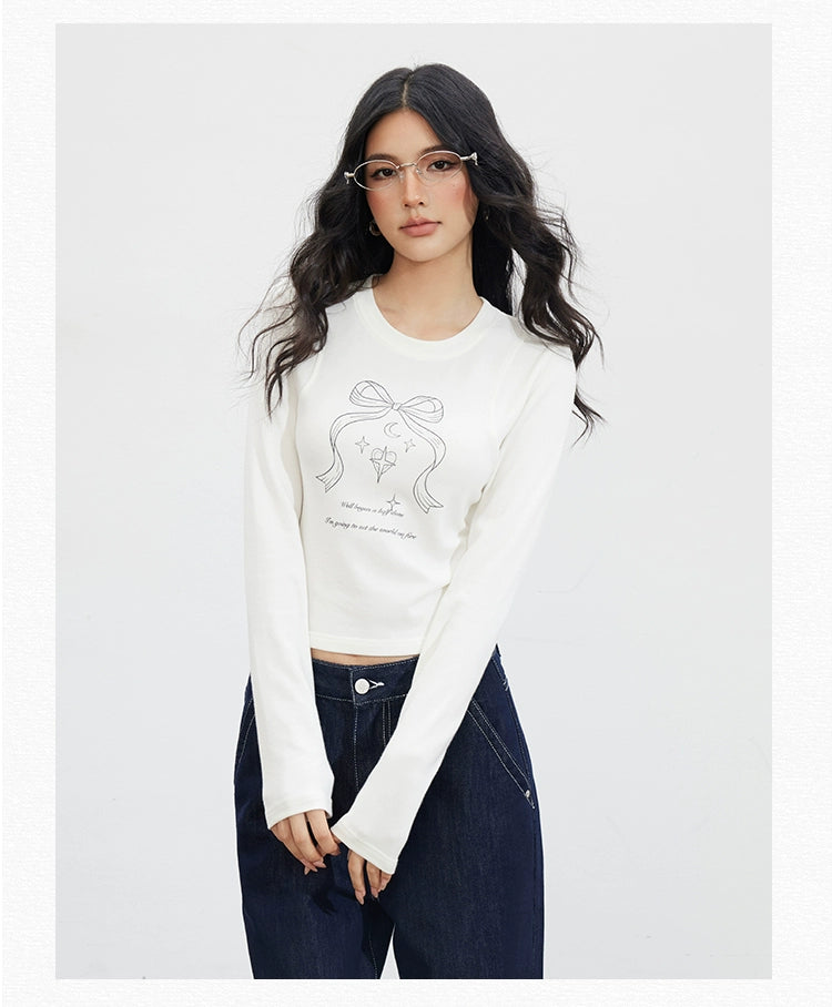 MacyMccoy Bow Graphic Long-Sleeve T-shirt - CHINASQUAD