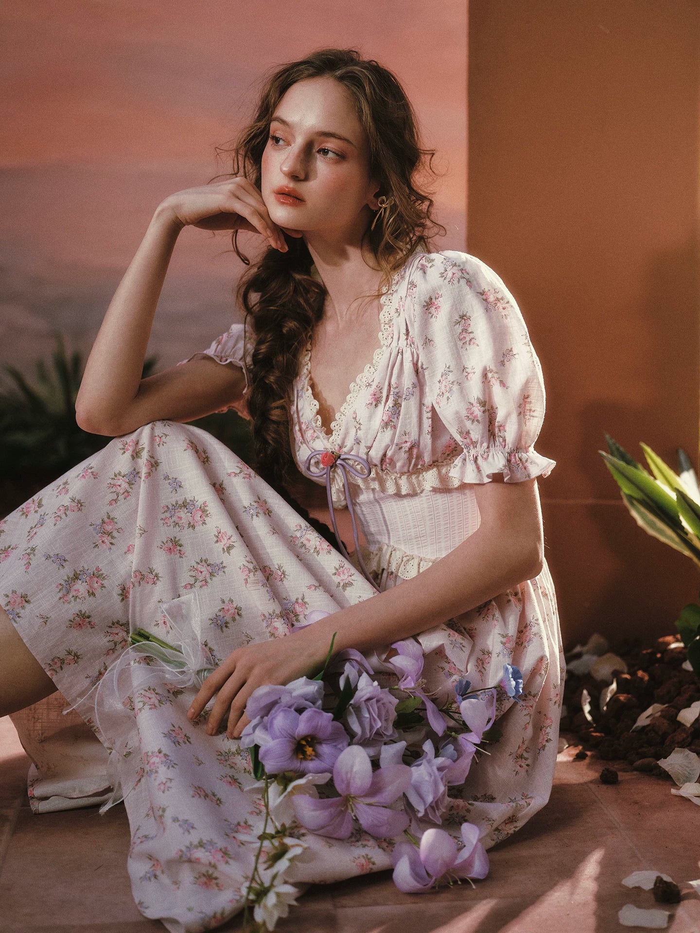 Stardew Garden Vintage Floral Waist-Cinching Midi Dress