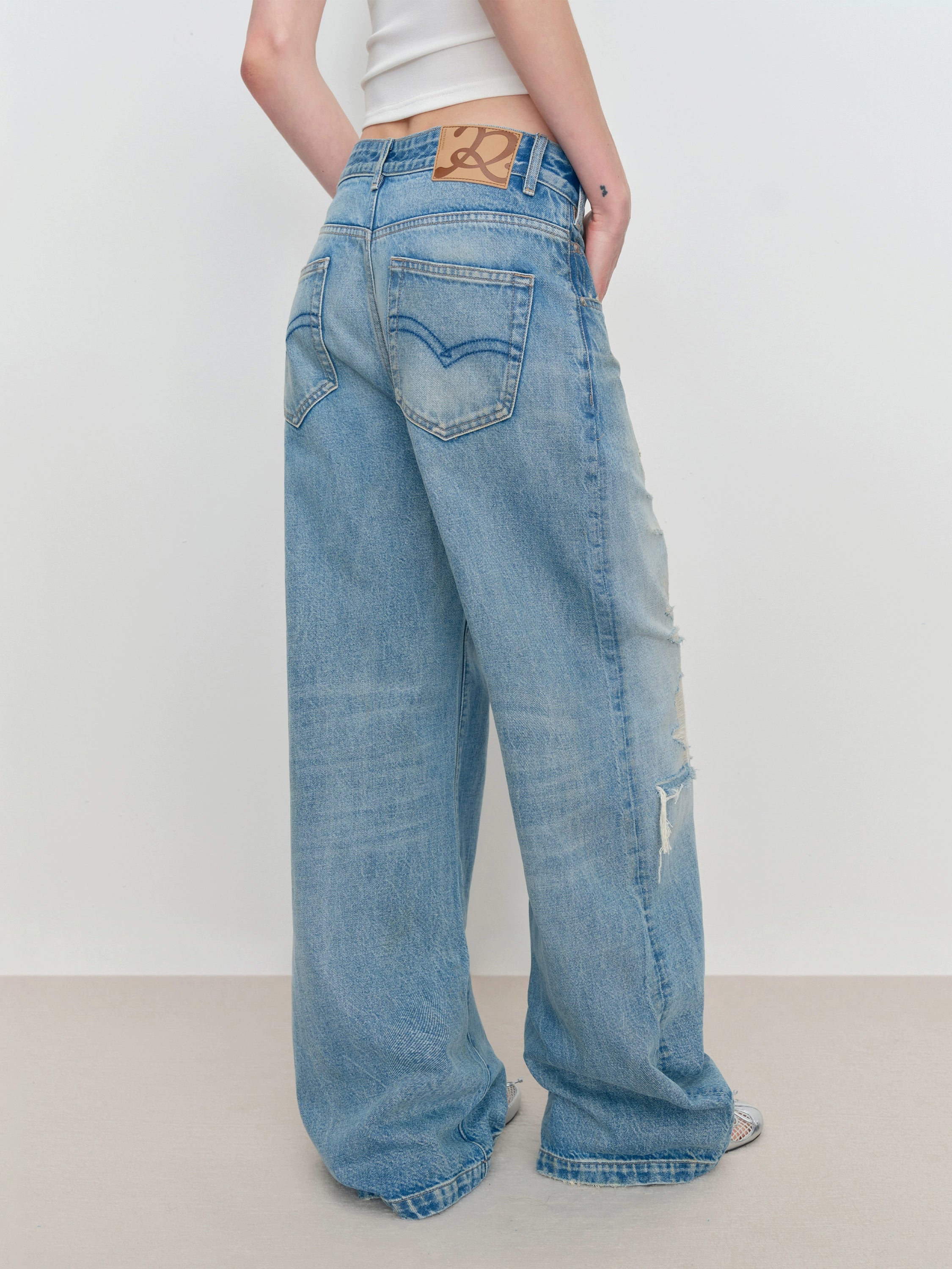 Light Blue Ripped Low-Rise Jeans