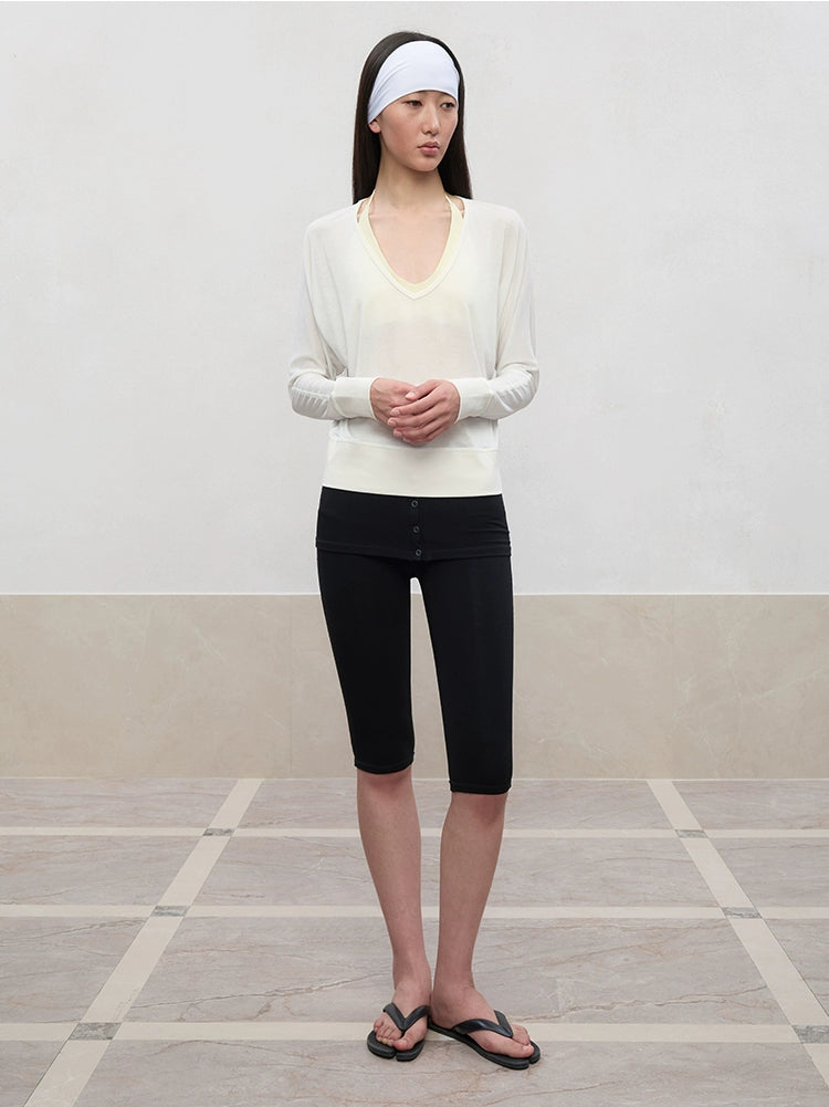 Lyocell-Linen V-Neck Knit Cover-up