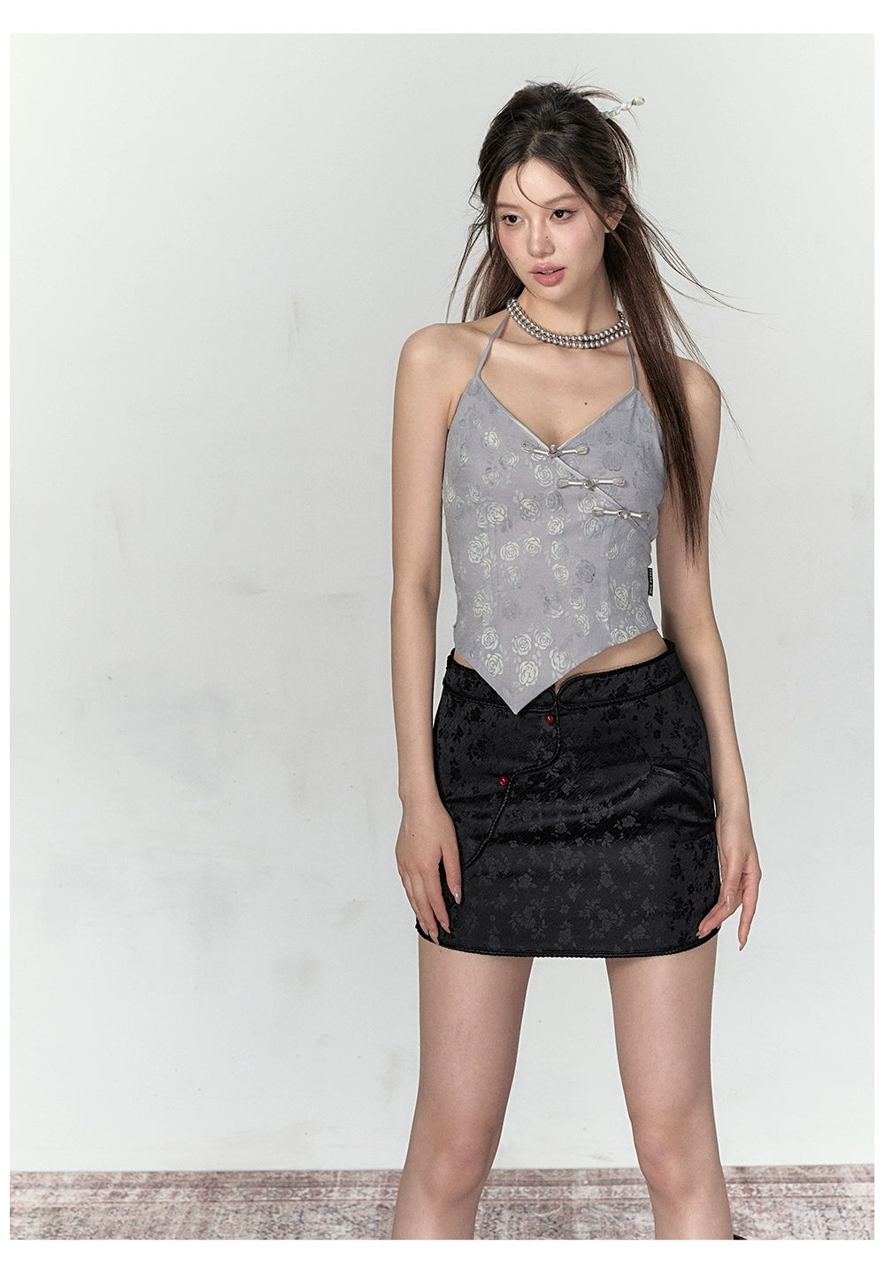 Black & White Button-up A-line Skirt - CHINASQUAD