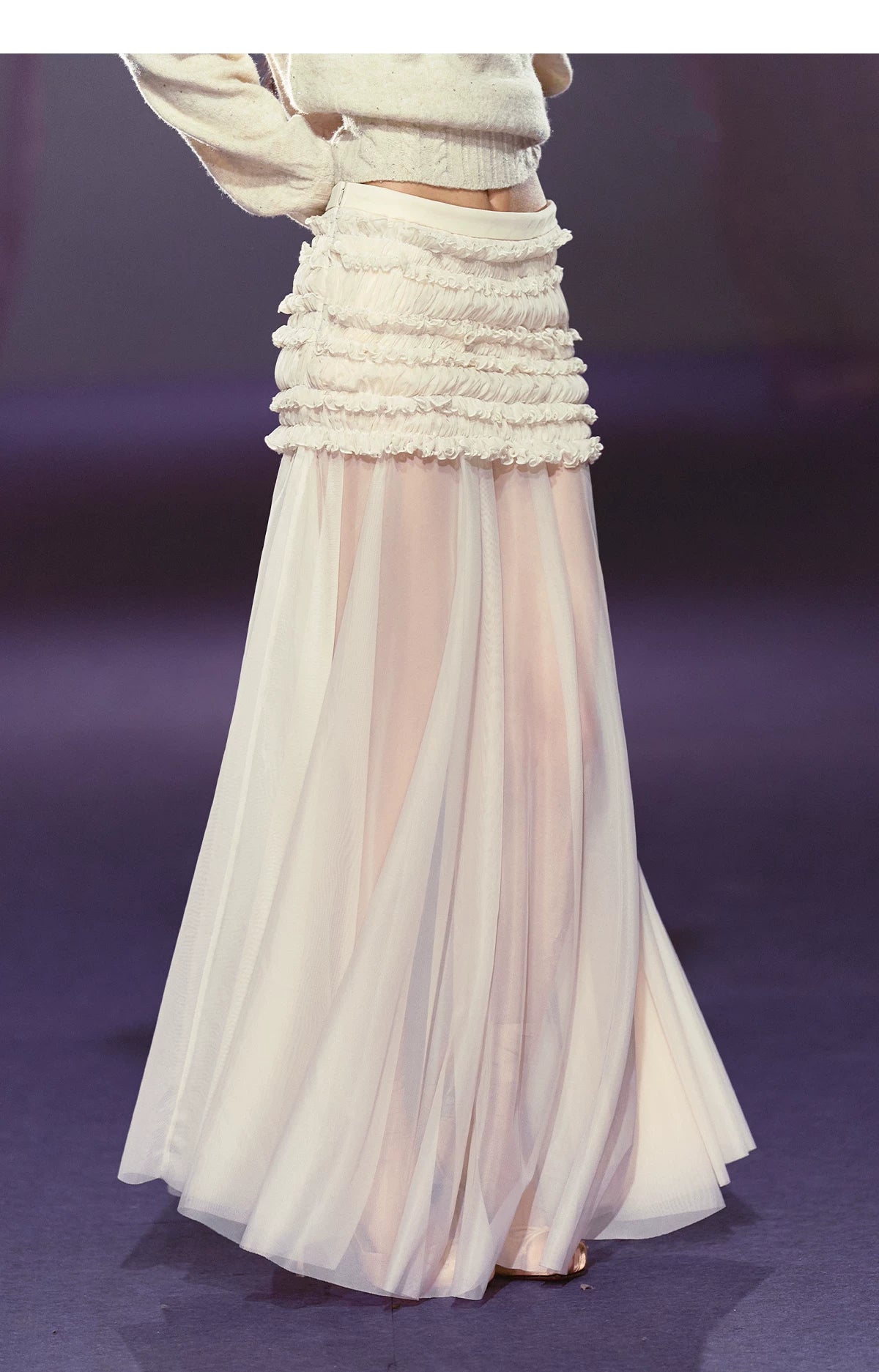 Ruched Semi-Sheer Mesh Maxi Skirt