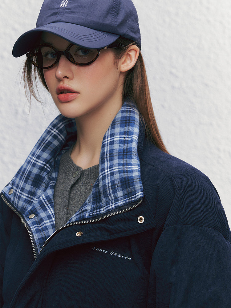 Color-block Plaid Spliced Cotton Jacket - CHINASQUAD