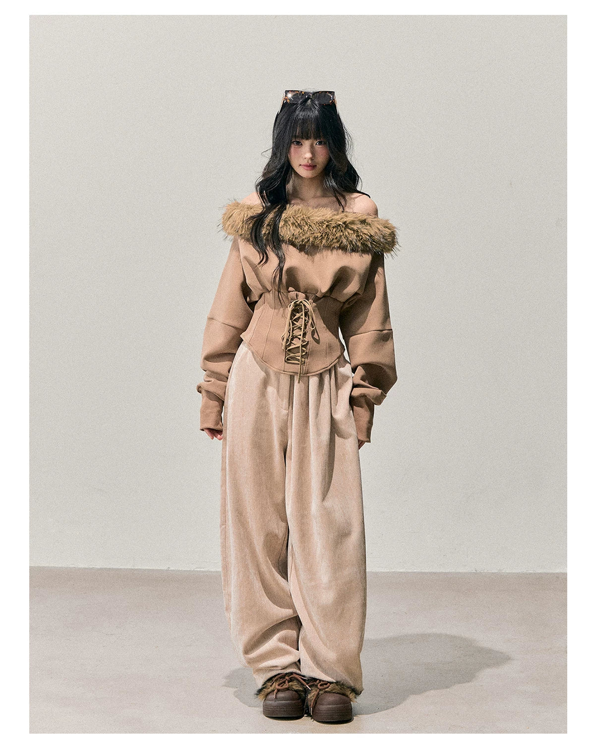 French Off-Shoulder Fuzzy Knit T-Shirt