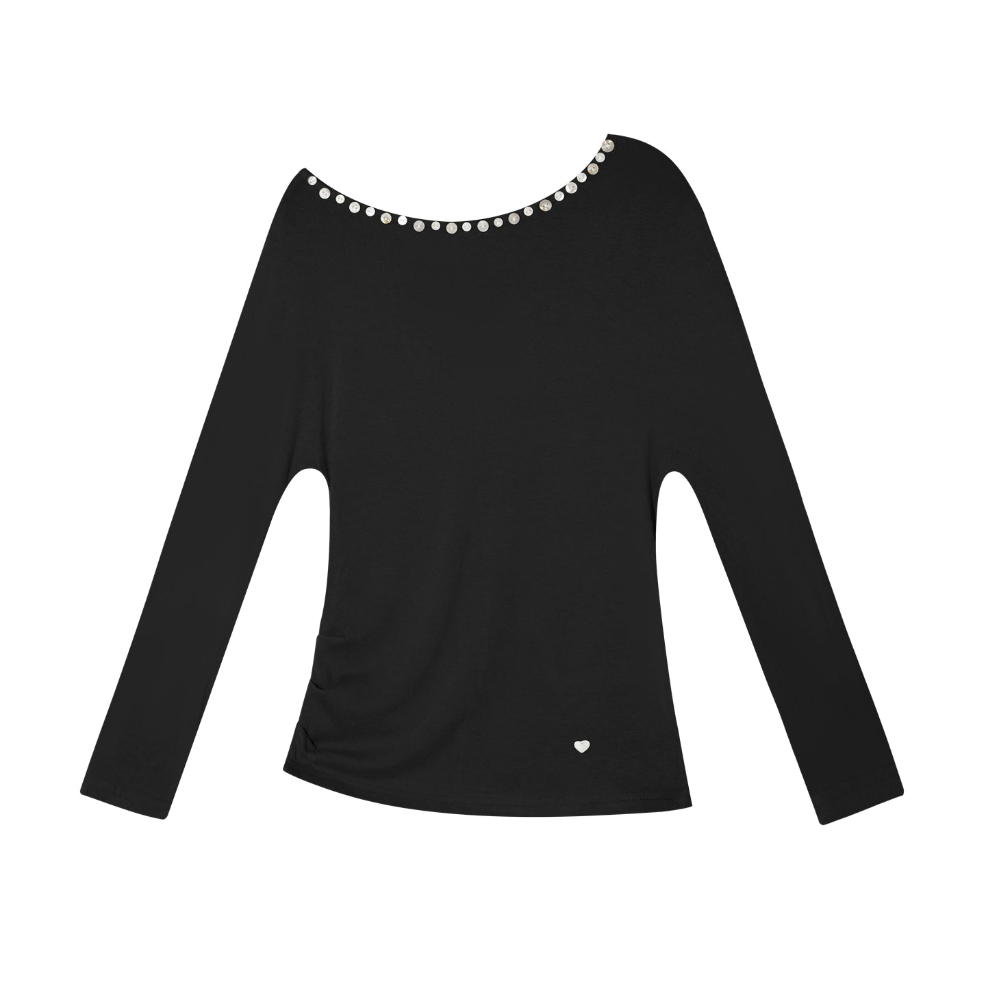 Off-Shoulder Pearl-Button Long-Sleeve T-Shirt - CHINASQUAD