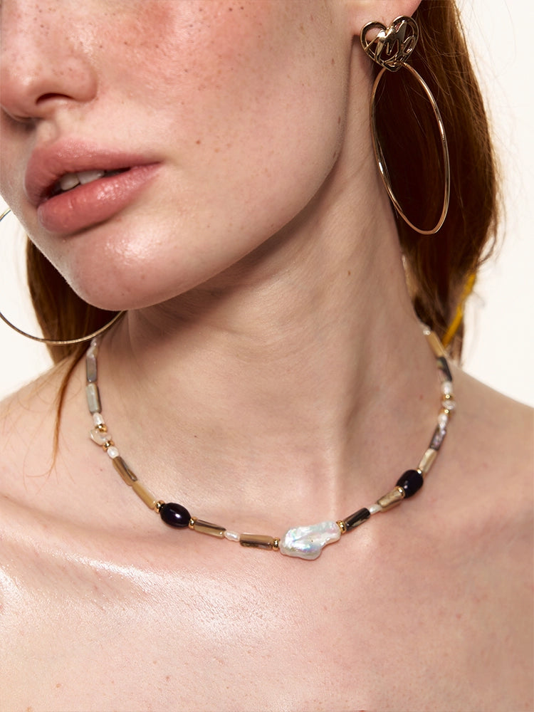 Natural Abalone Shell Freshwater Baroque Pearl Necklace - CHINASQUAD