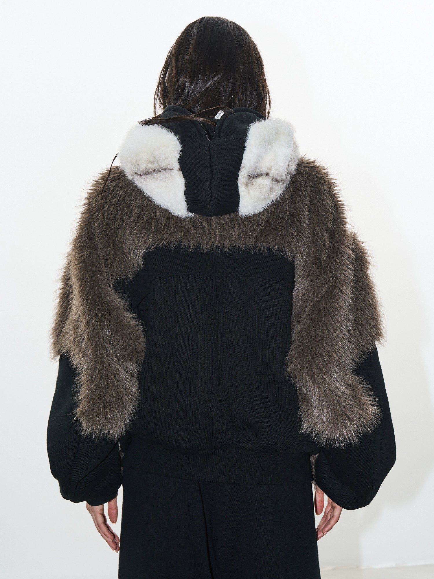 Brown Colorblock Hooded Winter Fleece Coat - CHINASQUAD