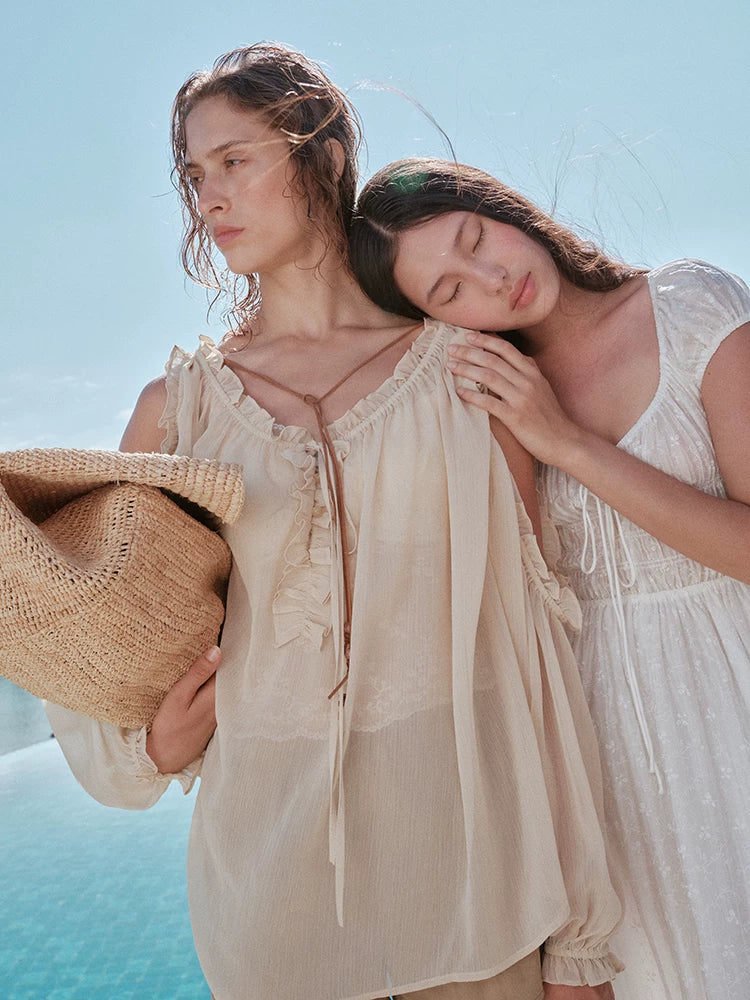 Botanical Graffiti Cotton Ruched Tie Dress