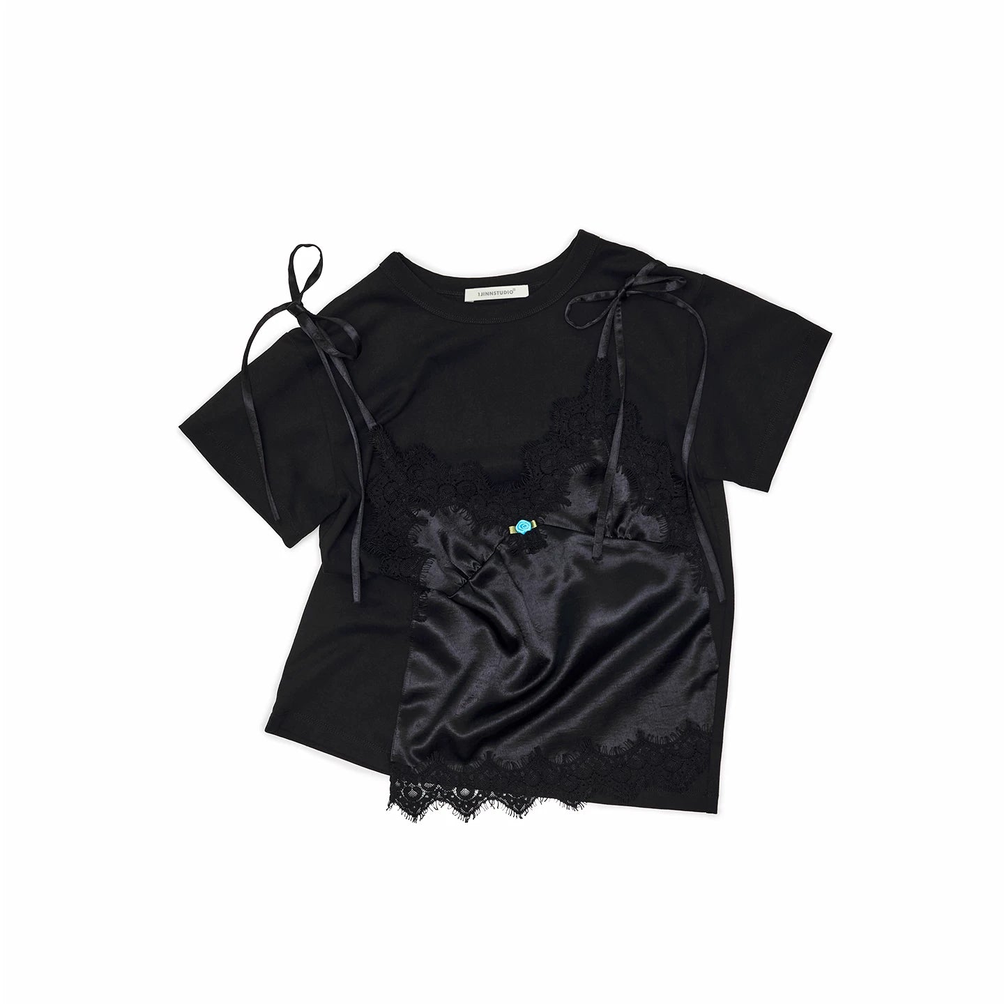 Faux Layered Satin Lace Camisole T-Shirt