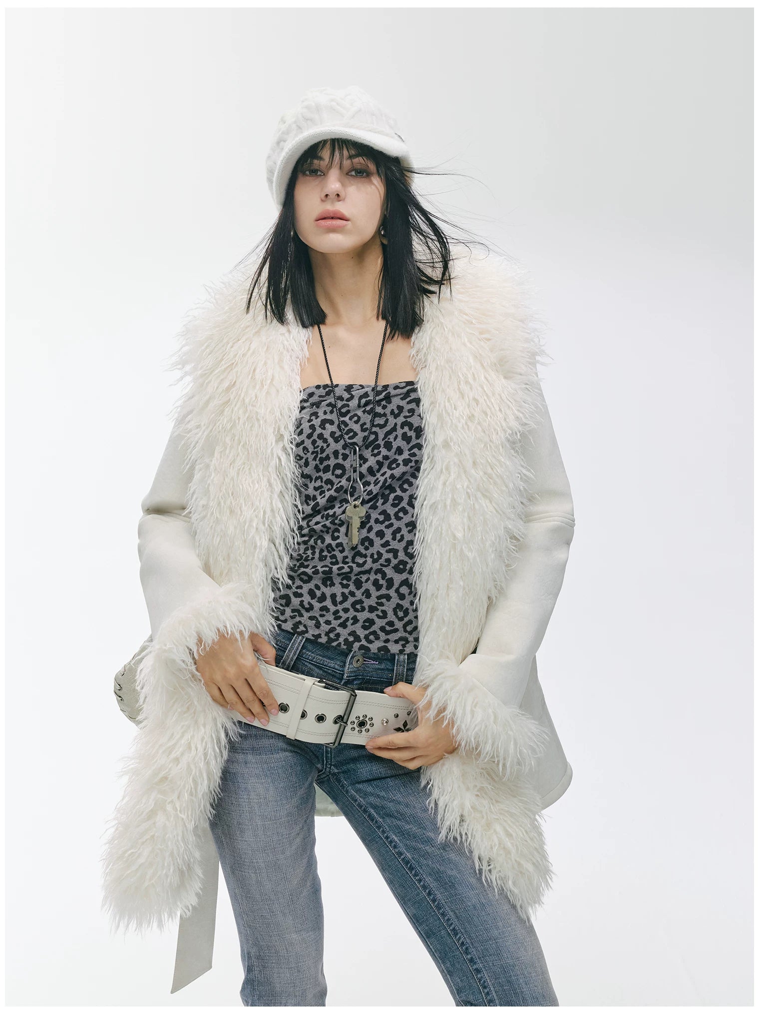 Shearling-Style Mid-Length Belted Duffle Coat