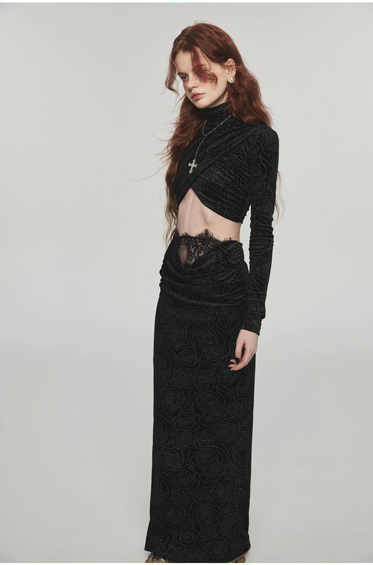 Velvet Turtleneck Crossed Blouse - CHINASQUAD