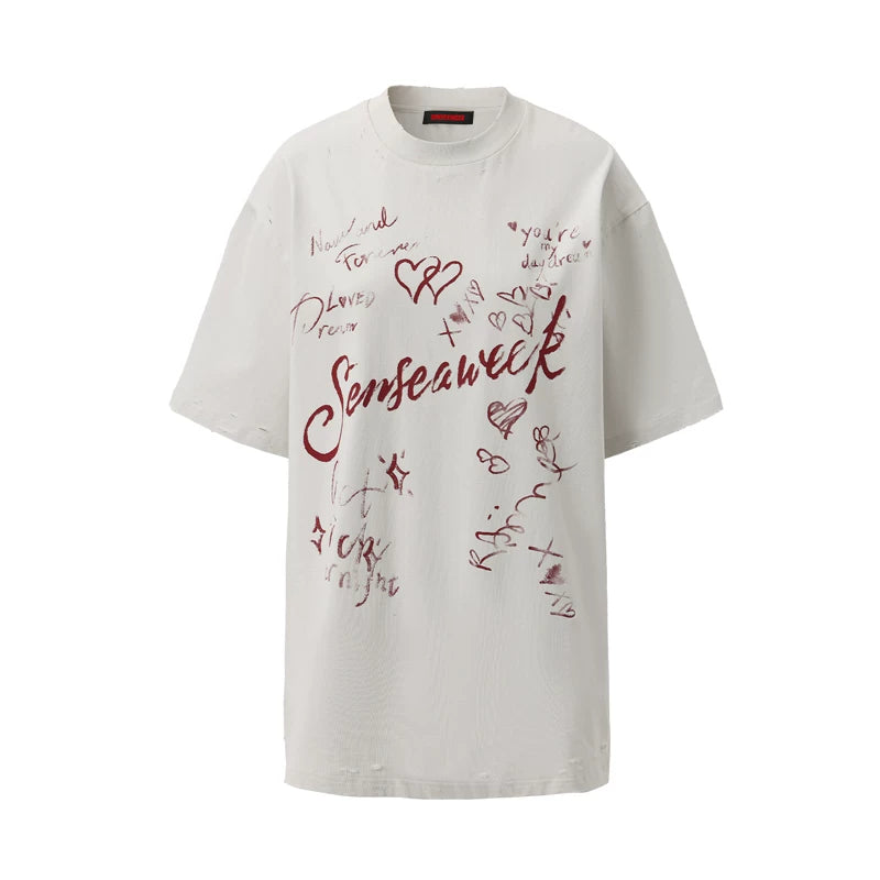 Letter Print Distressed Oversized T-Shirt