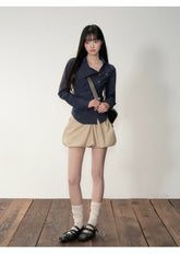 Khaki Petal-Pleat A-Line Skirt - CHINASQUAD