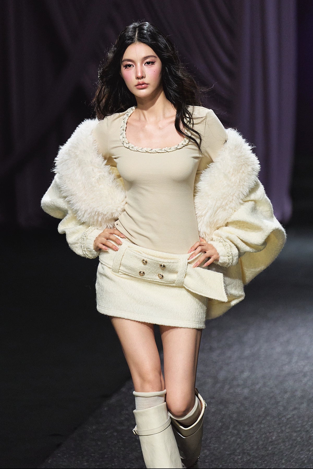 Wool Blend High-Waist A-Line Mini Skirt - CHINASQUAD