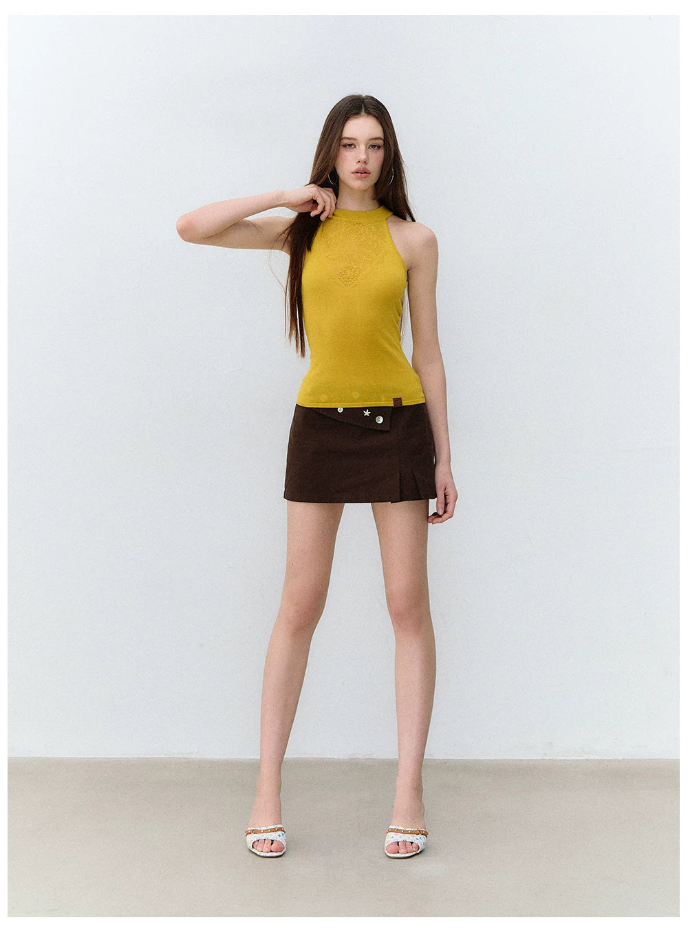 Brown Tone Starburst Asymmetric Skirt