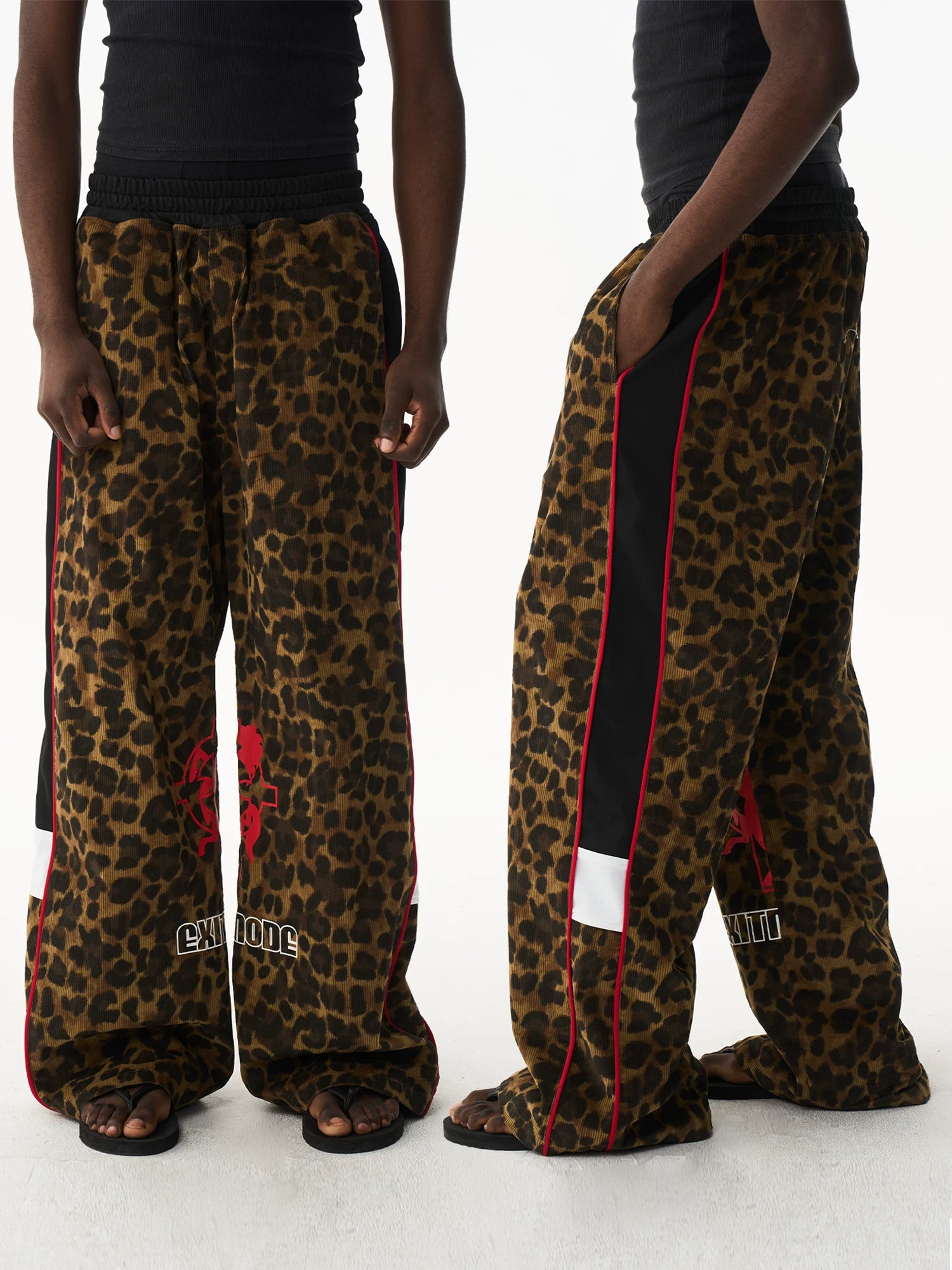 Vintage Leopard Print Relaxed Straight-Leg Track Pants