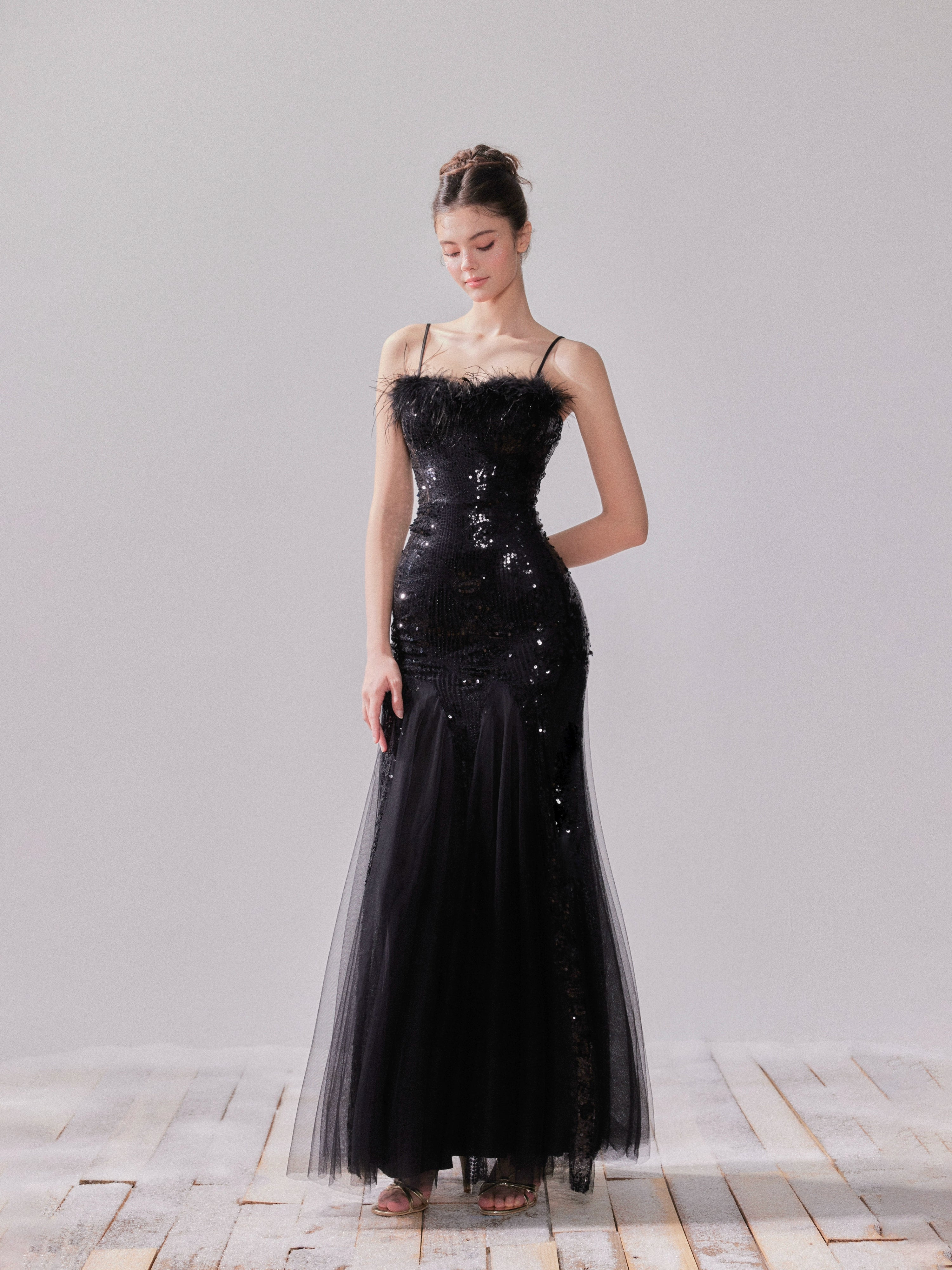 Starlit Pearl Sequin Mesh Mermaid Gown