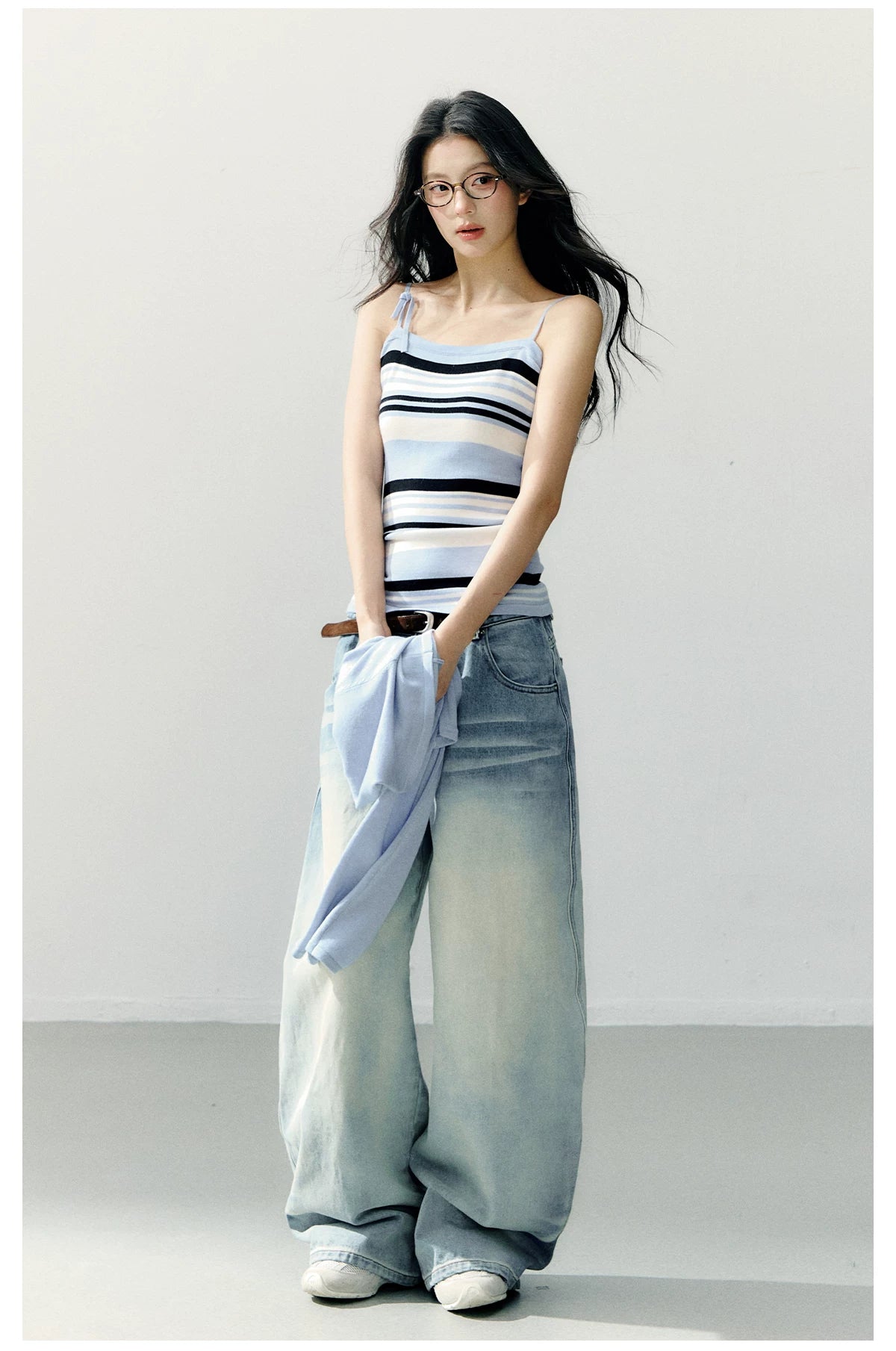 Structured Vest & Striped Camisole Two-Piece Set