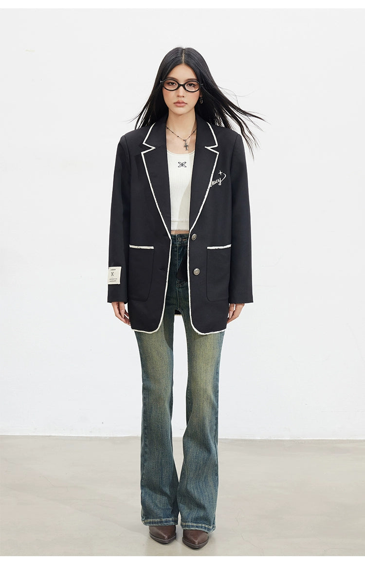 Contrast Fringe Blazer