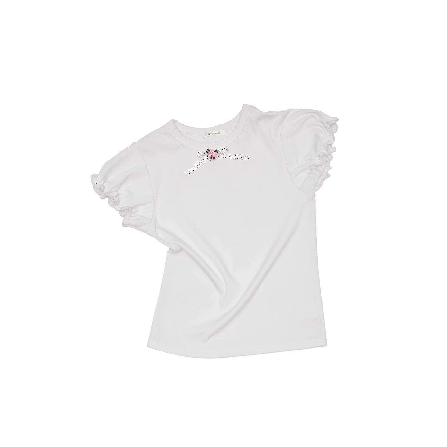 Rose Bow Puff Sleeve Fitted Essential T-Shirt