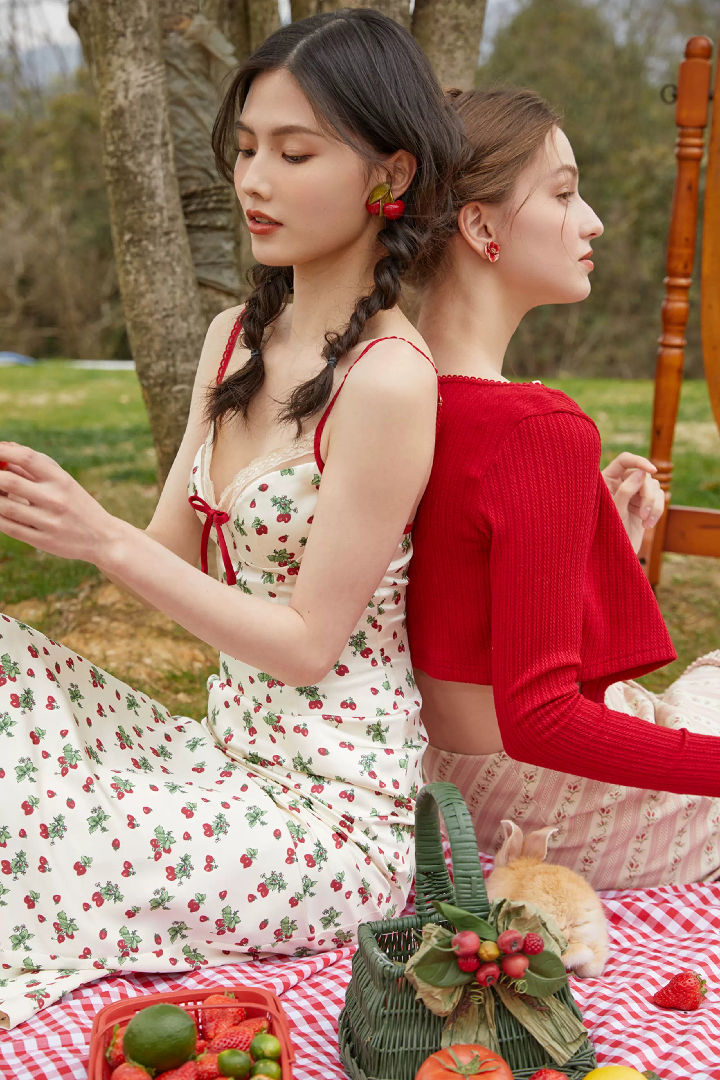 Vintage Satin Floral Slip Dress & Cardigan Set