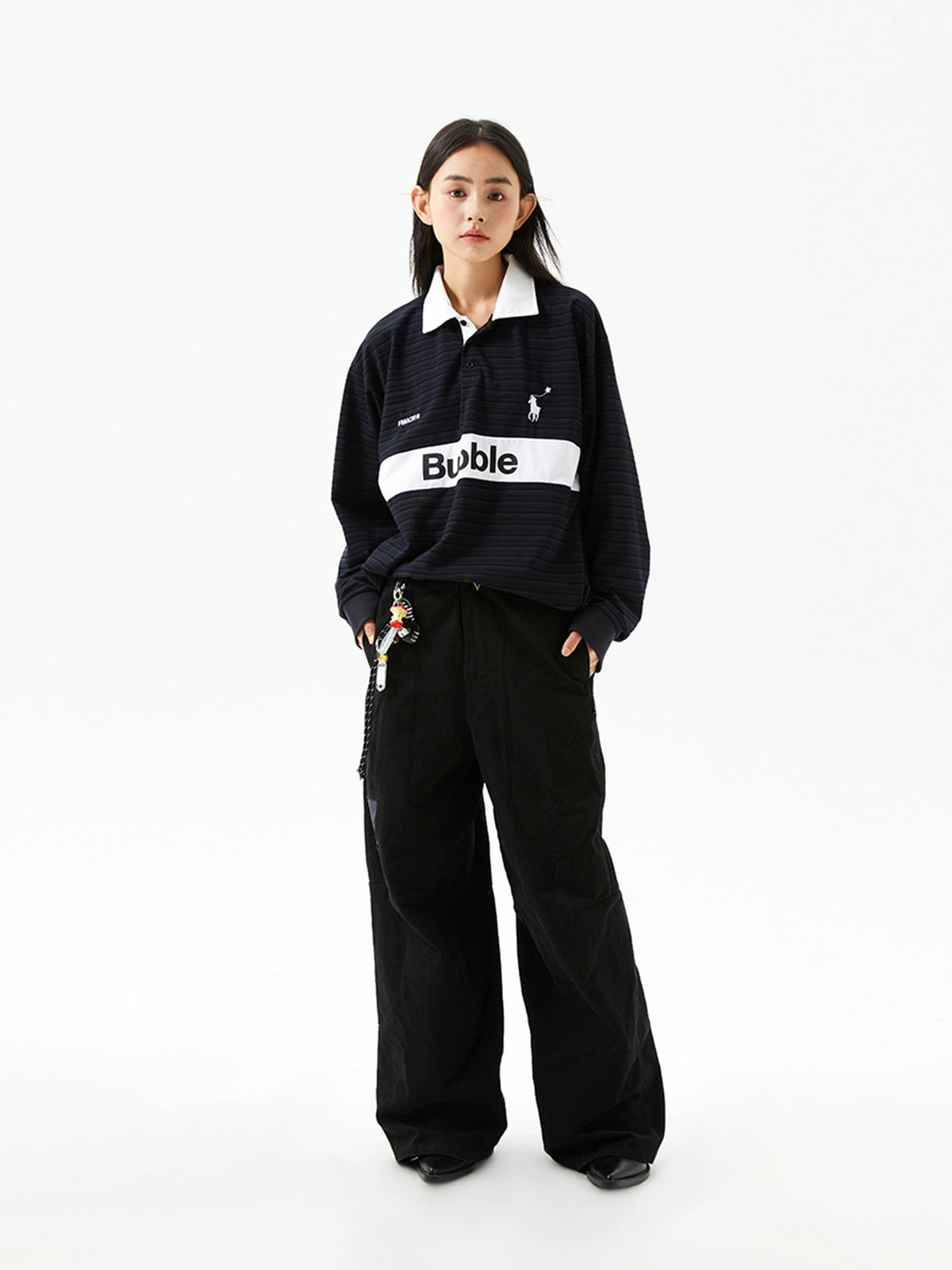 Vintage Striped Color-Block Long Sleeve Polo